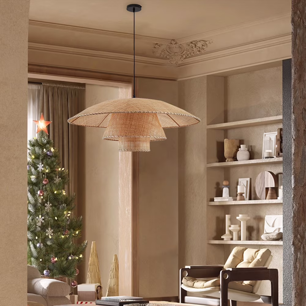 Arturesthome Japanese Rattan Chandelier Contemporary Bamboo Pendant Light