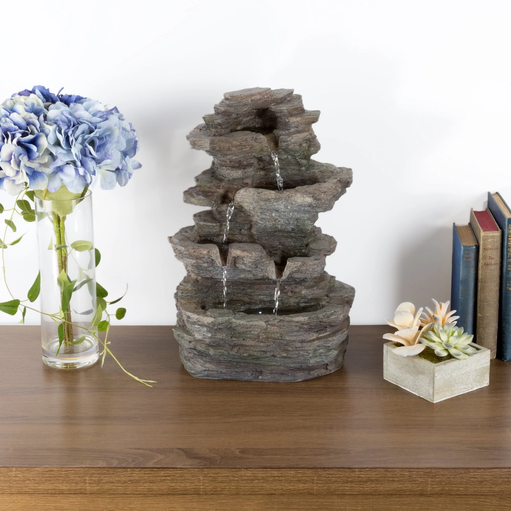 Pure Garden Tabletop Waterfall Fountain, Gray