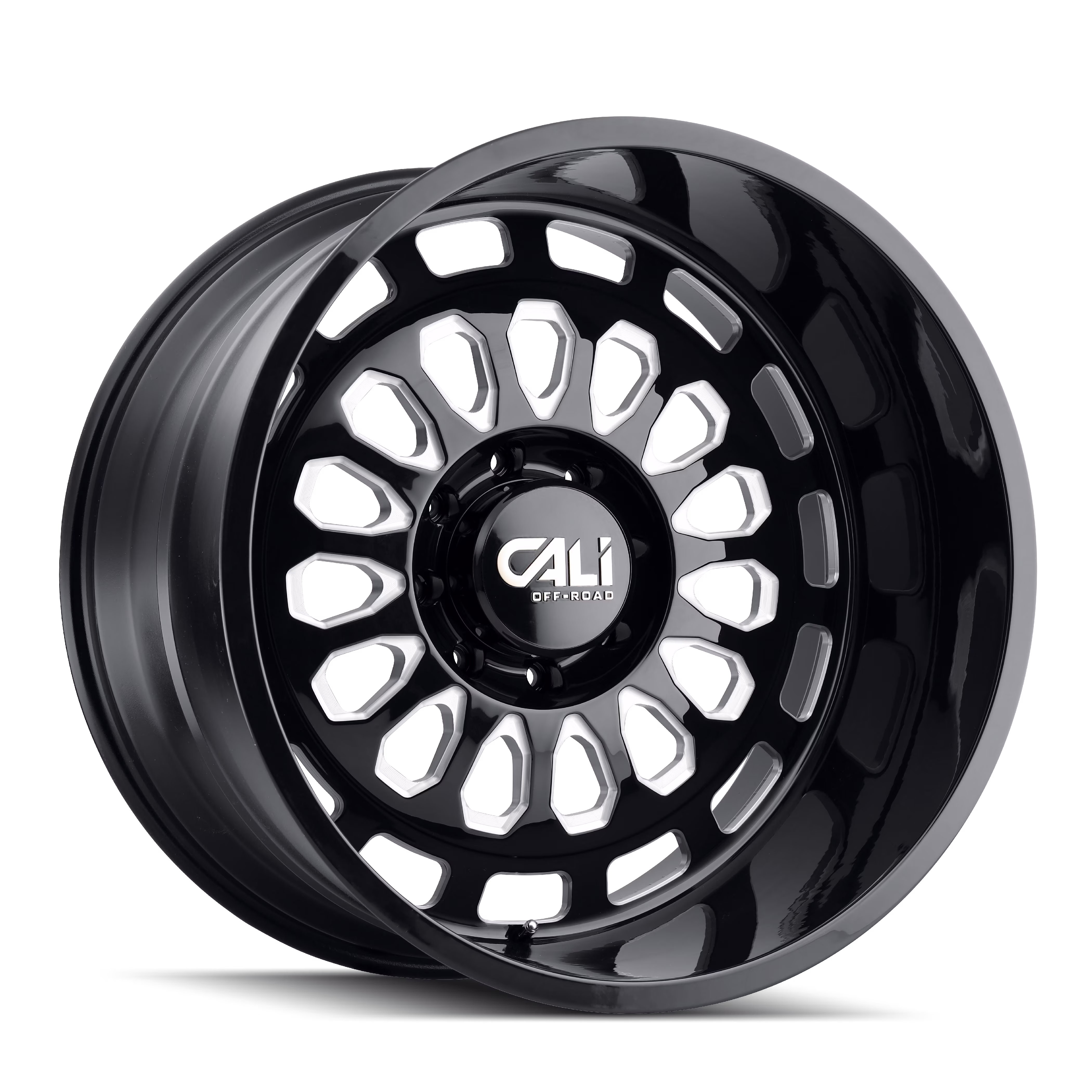 Cali Off-Road Paradox-9113 24X14 6X139.7 -76Et 106Cb Gloss Black/Milled Spokes