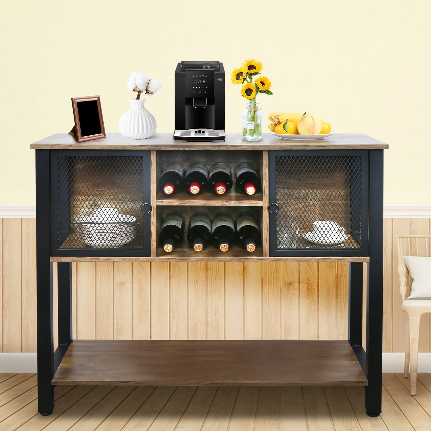 EXCITED WORK 39.5" Brown Wine Cabinets,Buffet Sideboard with Storage Shelves, Kitchen Storage Cabinets, Bar Cabinets
