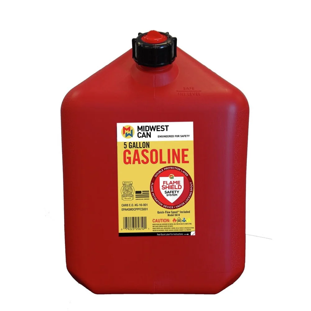 Midwest Can Company 5610 5-Gallon Gas Can Fuel Container Jug w/ Quick-Flow Spout