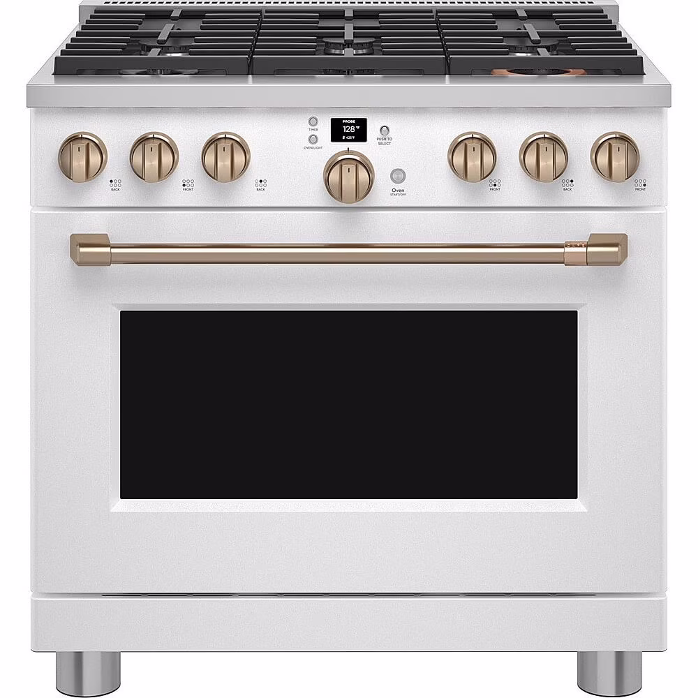 Cafe Cgy366p 36" Wide All-Gas Professional Range - Matte White / Brushed Bronze