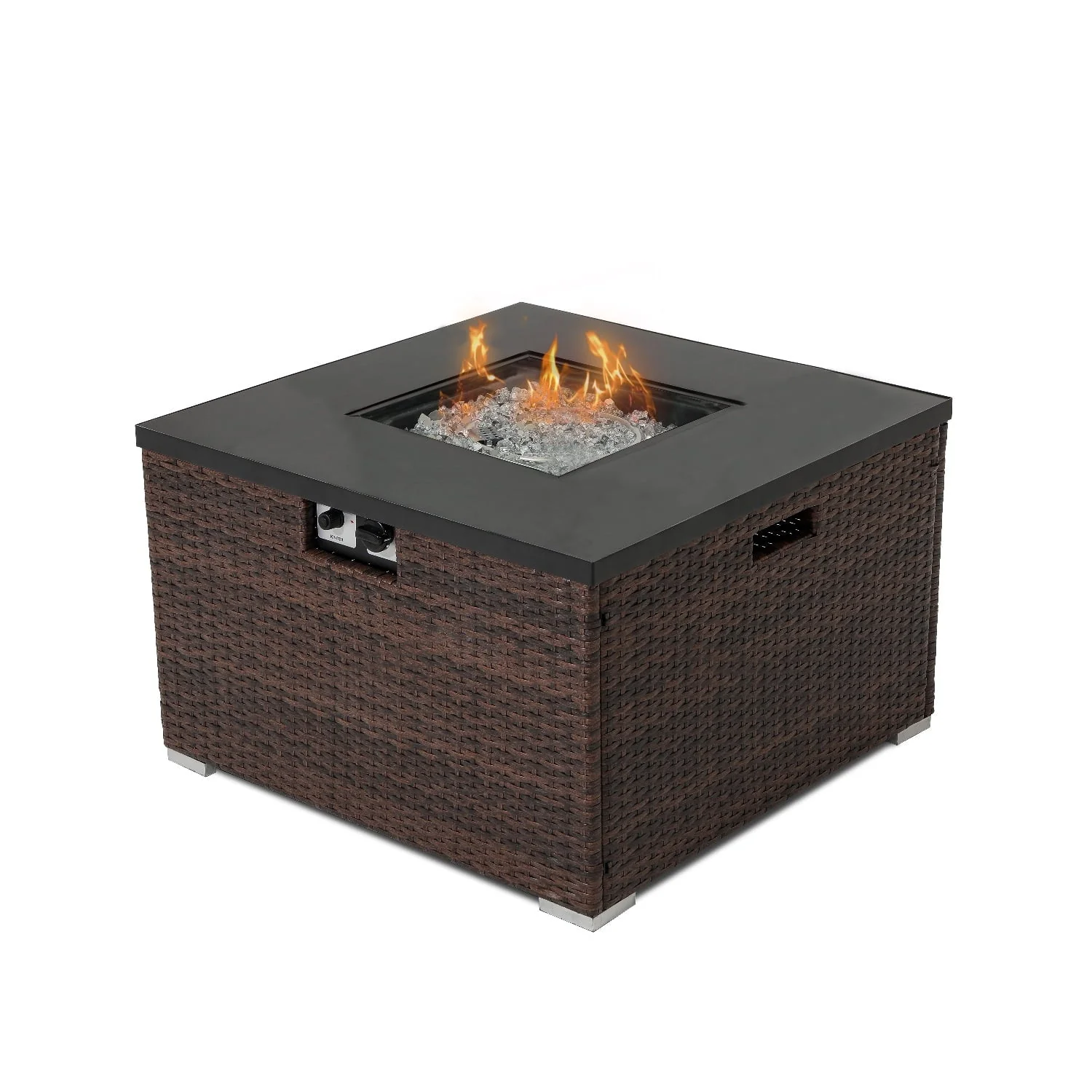 COSIEST Outdoor Propane Fire Pit 32-inch Square Espresso Brown Wicker Fire Table