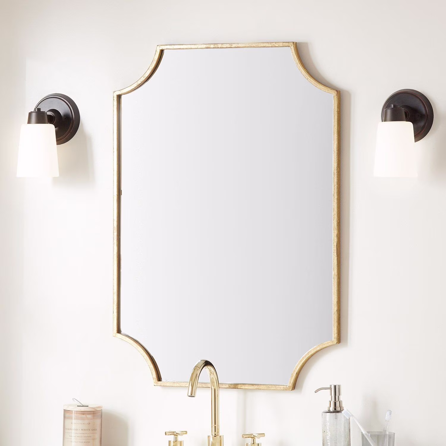 34" x 24.25" x 1" Wall Bathroom Vanity Mirror -IRON, MIRROR & ACRYLIC BACK- Gold Leaf -GL