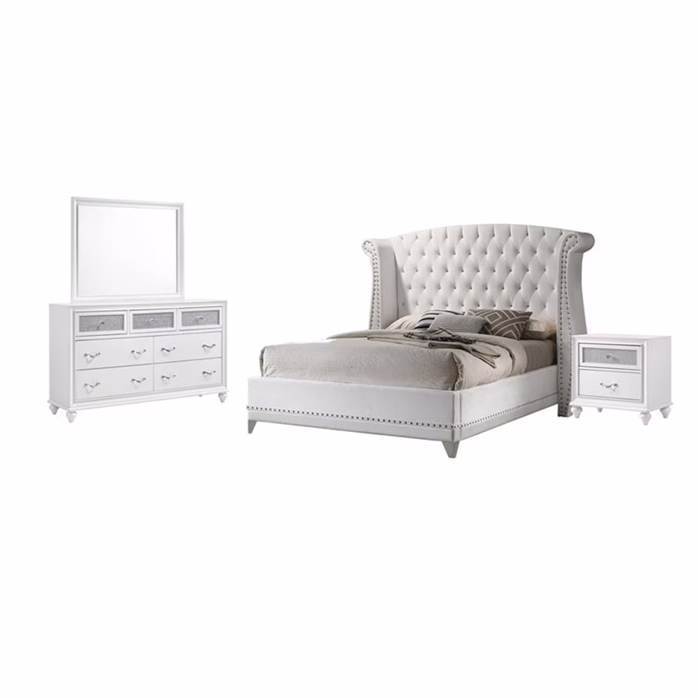 Maklaine 4-piece Upholstered California King Wood Bedroom Set White