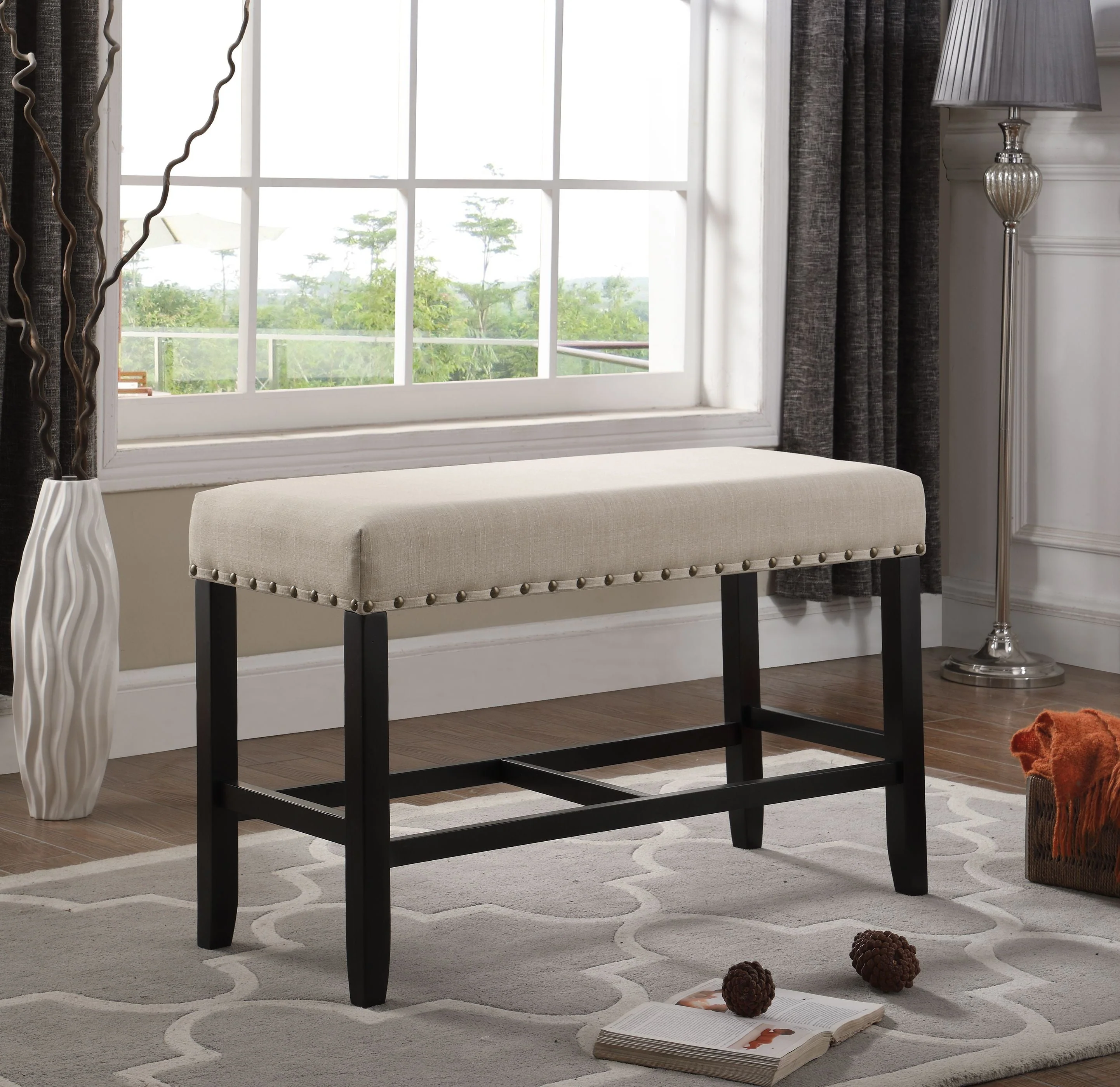 Roundhill Furniture Biony Tufted Bench, Tan