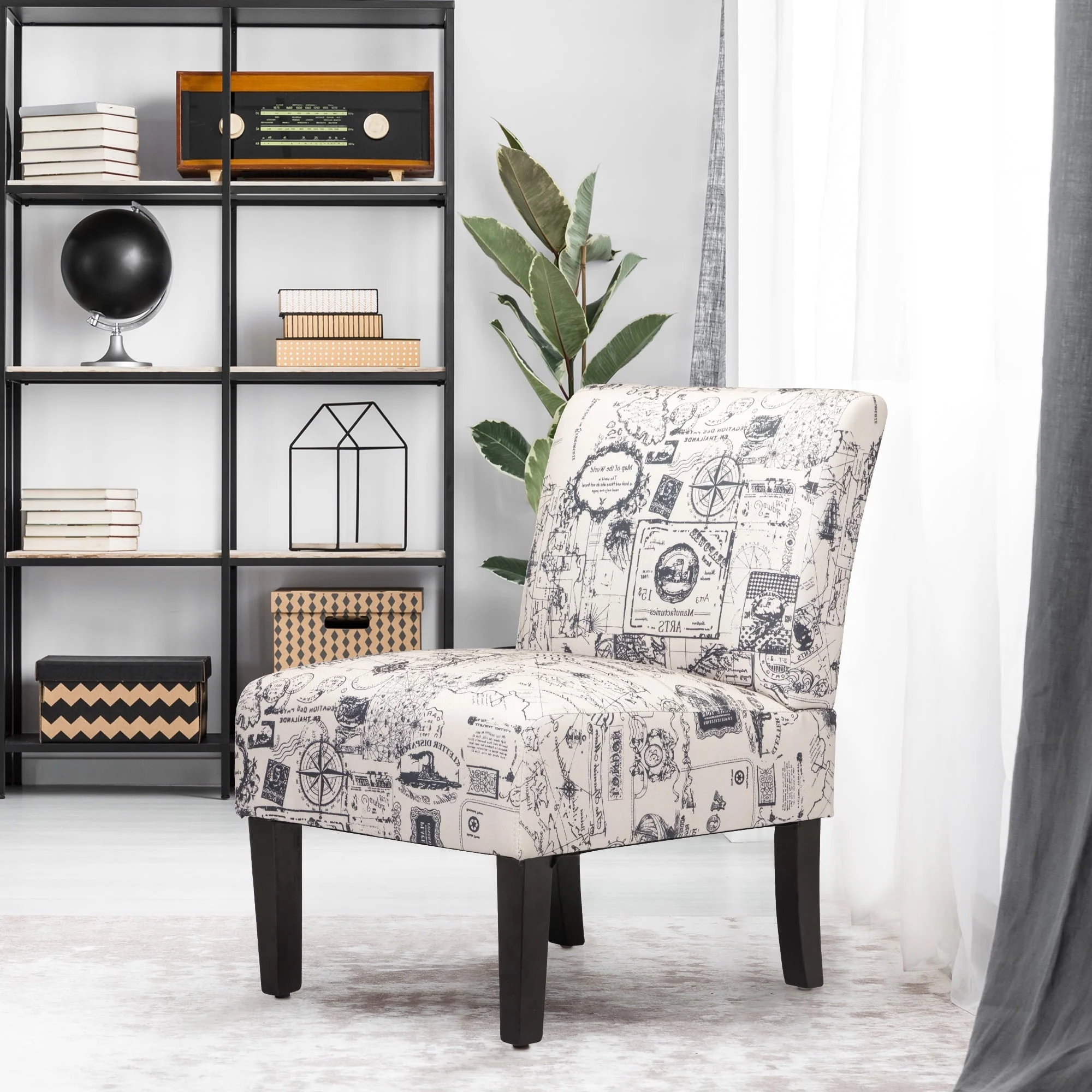 Jaxpety Armless Accent Leisure Chair, Slipper Chair Upholstered Single Sofa, Gray Letter Print