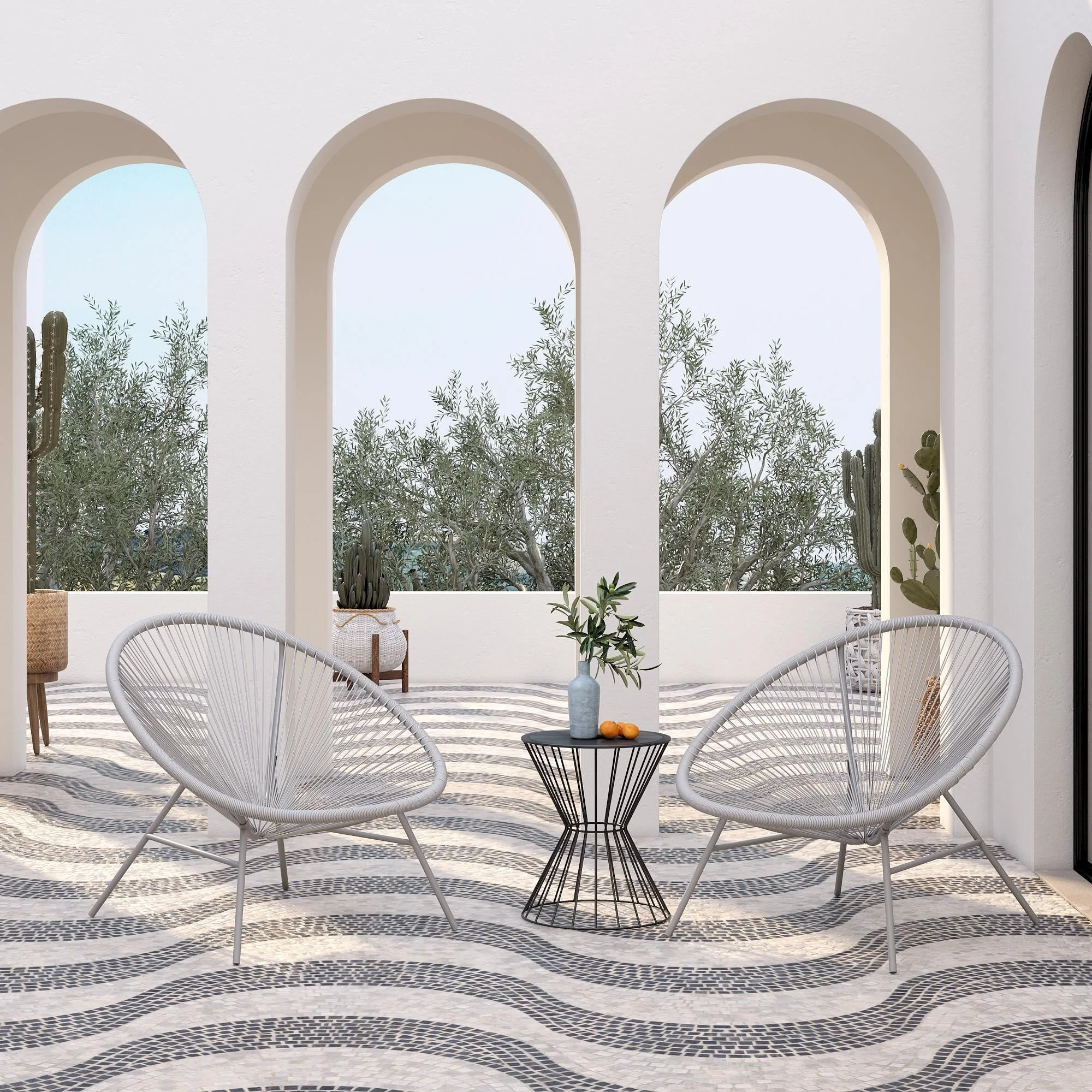 CosmoLiving by Cosmopolitan, Avo Collection, Indoor/Outdoor Modern XL Lounge Chair, 2-Pack, Light Gray