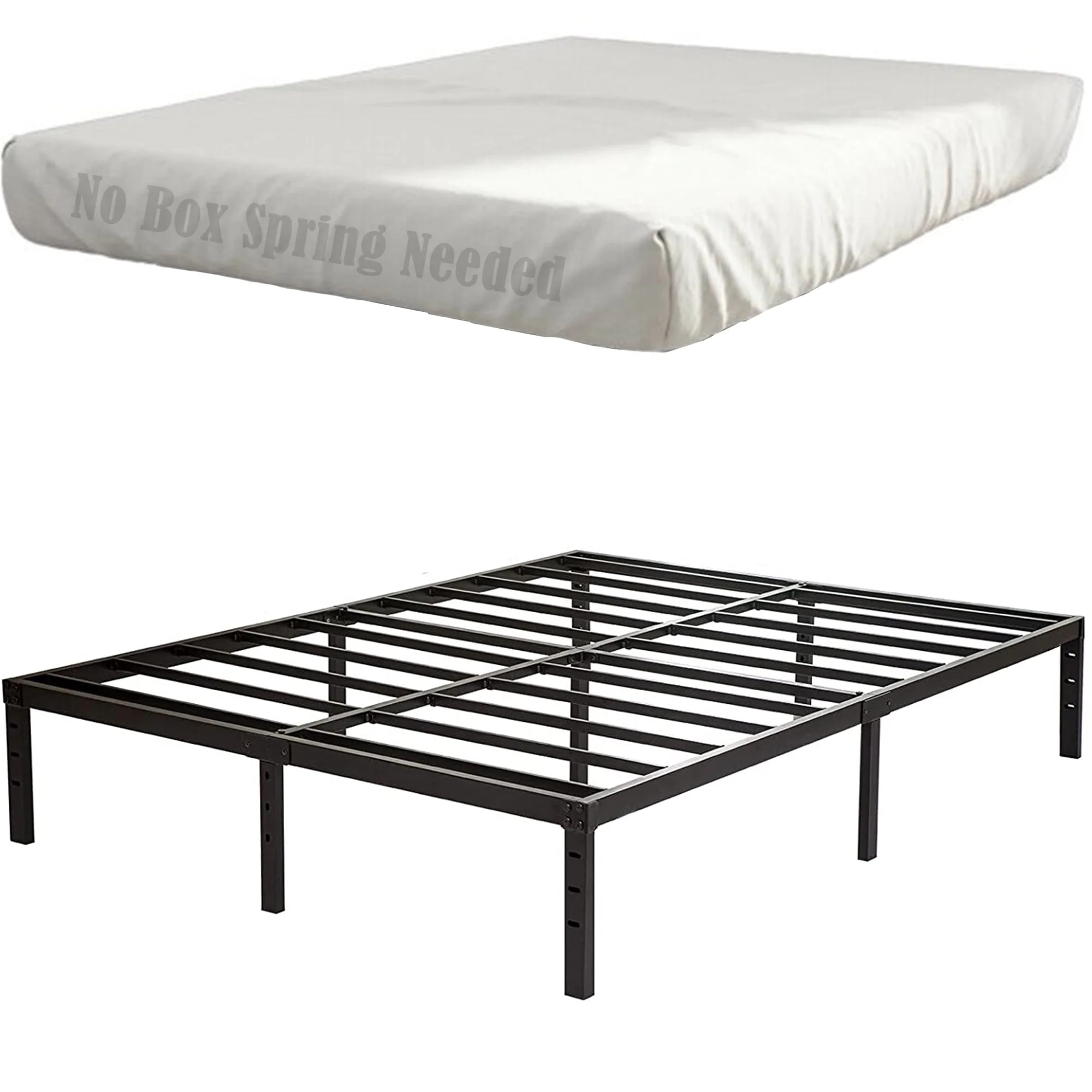 OmiNight 18 inches Tall Heavy Duty Steel Slat Queen Size Metal Bed Frame,Noiseless,No Box Spring Needed,Easy Set up,Non-Slip Support，Adequate Under-bed Storage, Metal Platform Bed for Adults