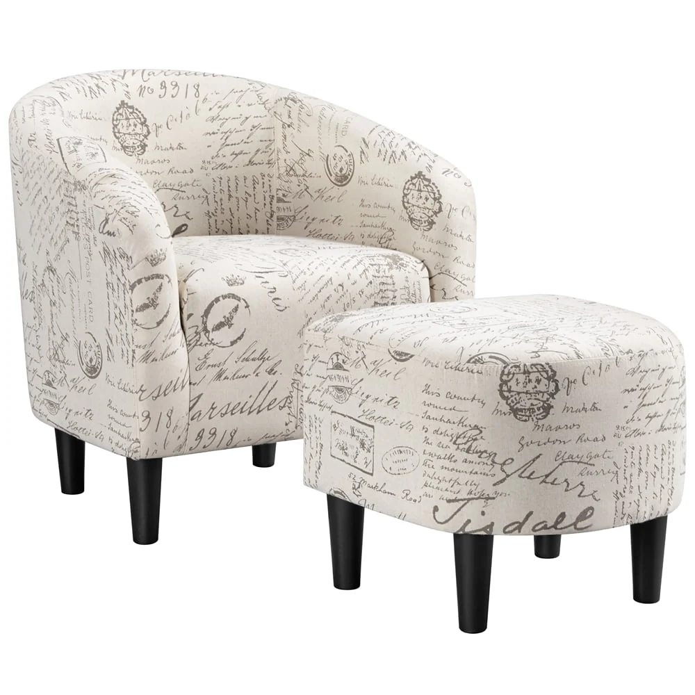 Yaheetech Contemporary Club Chair and Ottoman Set for Bedroom Living Room, Letter Print