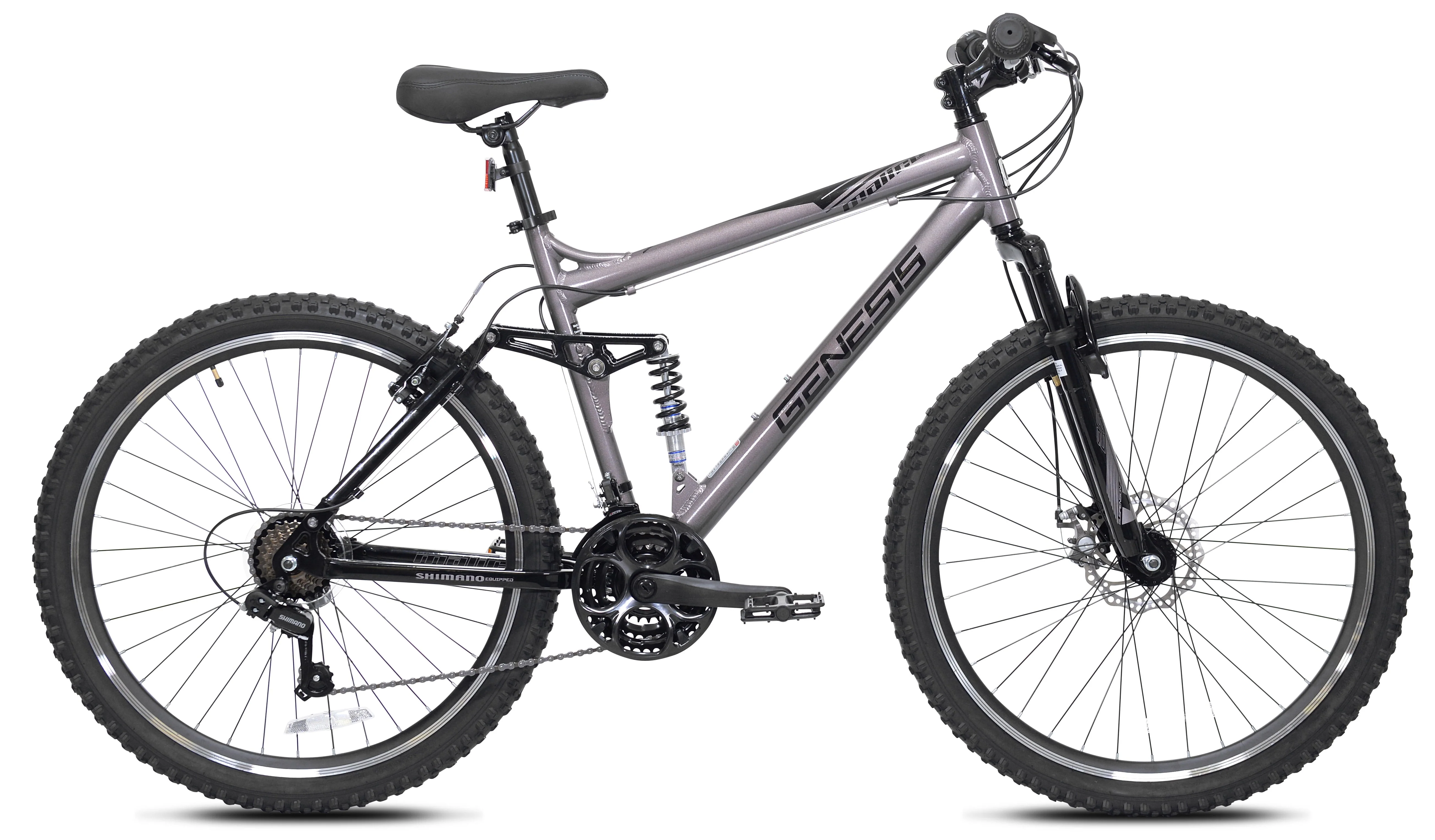 Genesis 26-inch Malice Men's Aluminum Full Suspension Mountain Bicycle, Metallic Gray