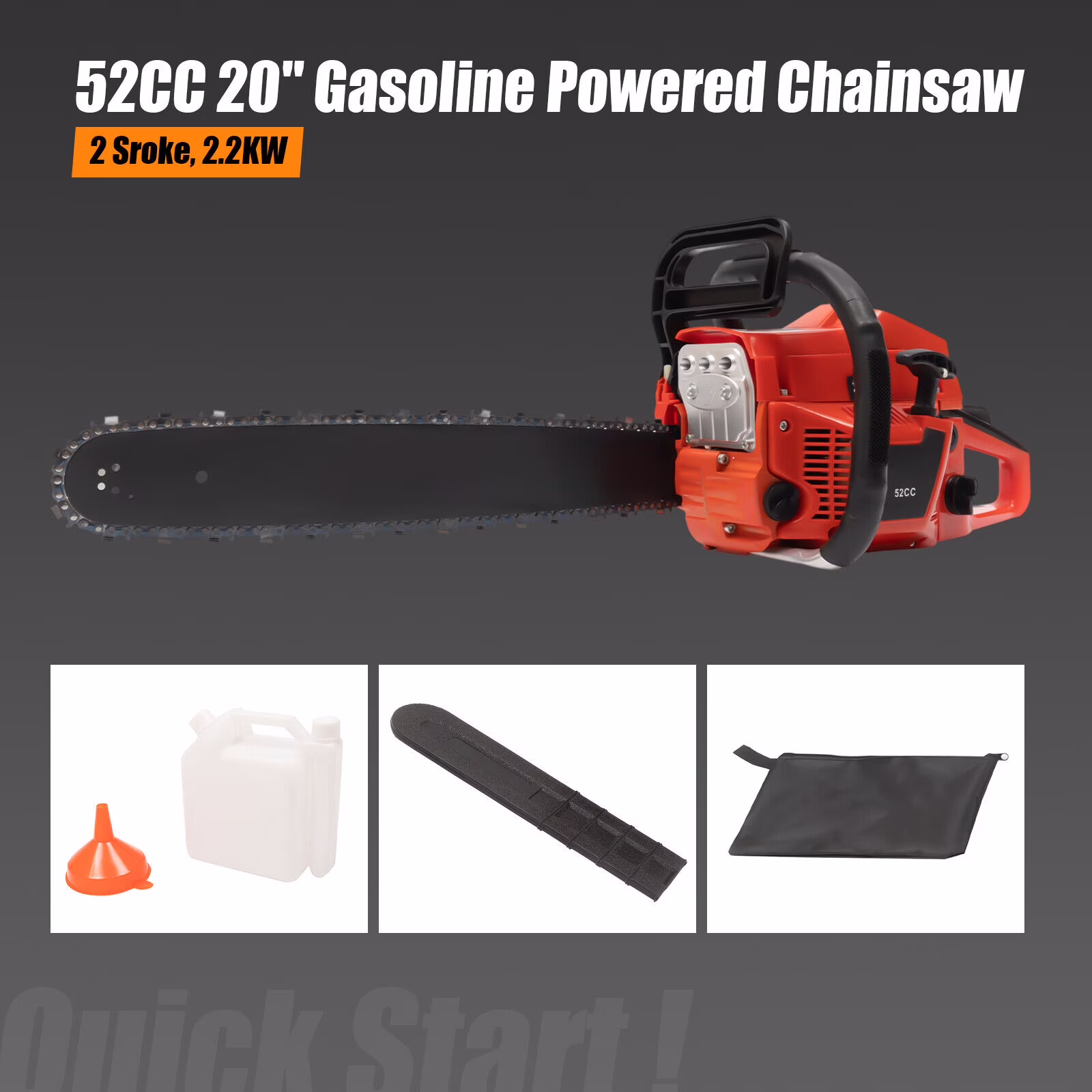 52CC 20" Gasoline Chainsaw Powered Wood Cutting Gas Crankcase Chain Saw Engine