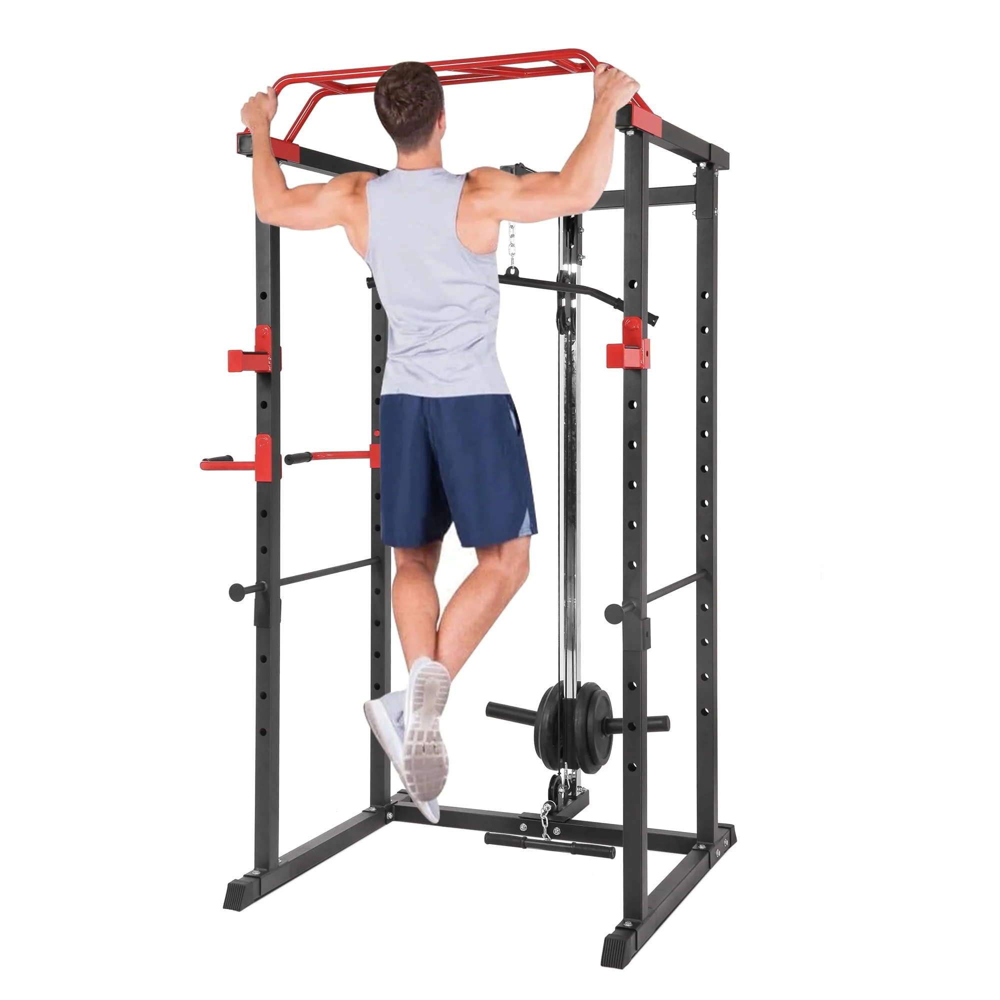 Power Cage with Lat Pulldown System Multi-functional Home Gym Squat Rack with Pull Up Bar,1000LBS Capacity