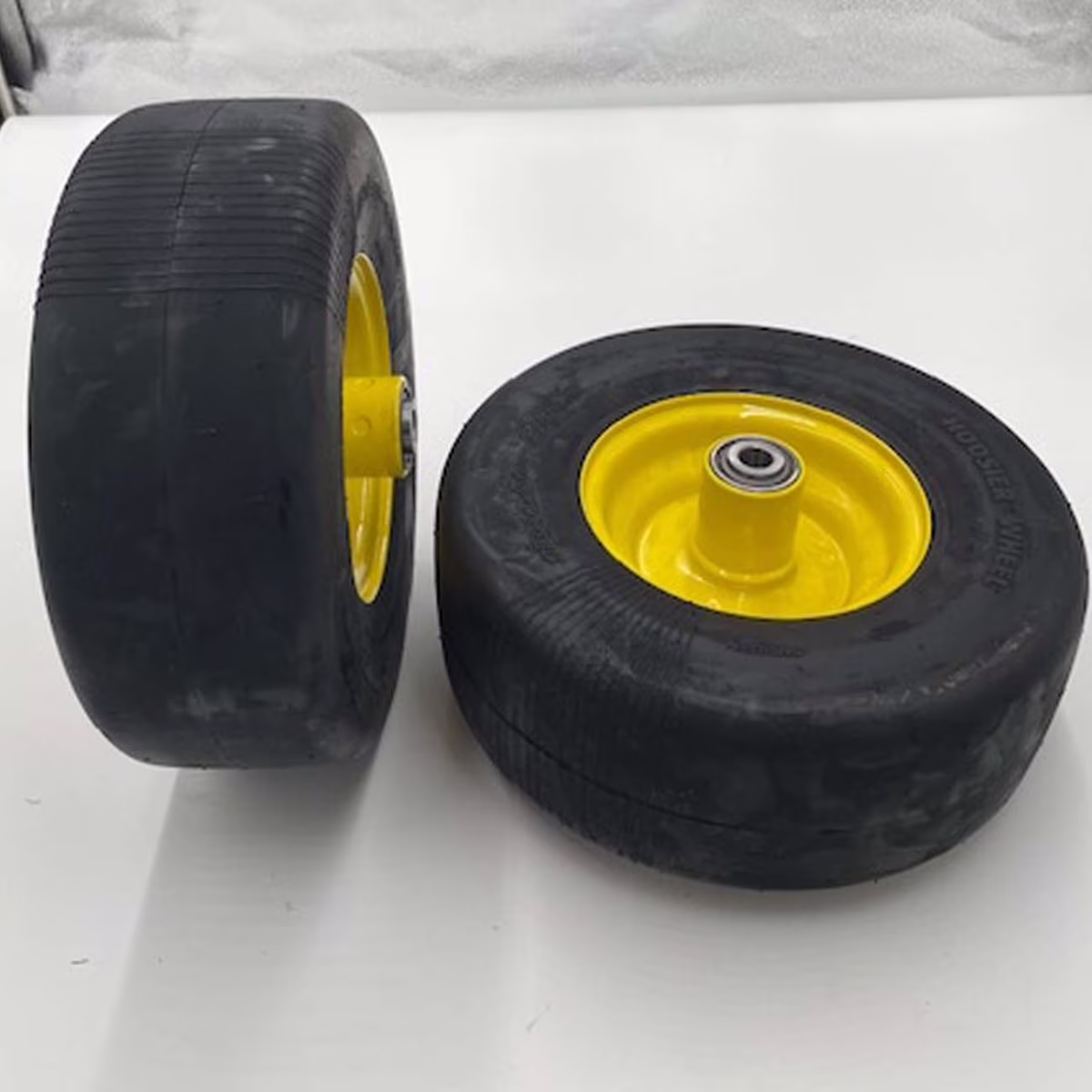 SET of 2 - 13x5.00-6 Flat Free Yellow Lawn Mower Wheel Assembly - 5/8 Inch Hub