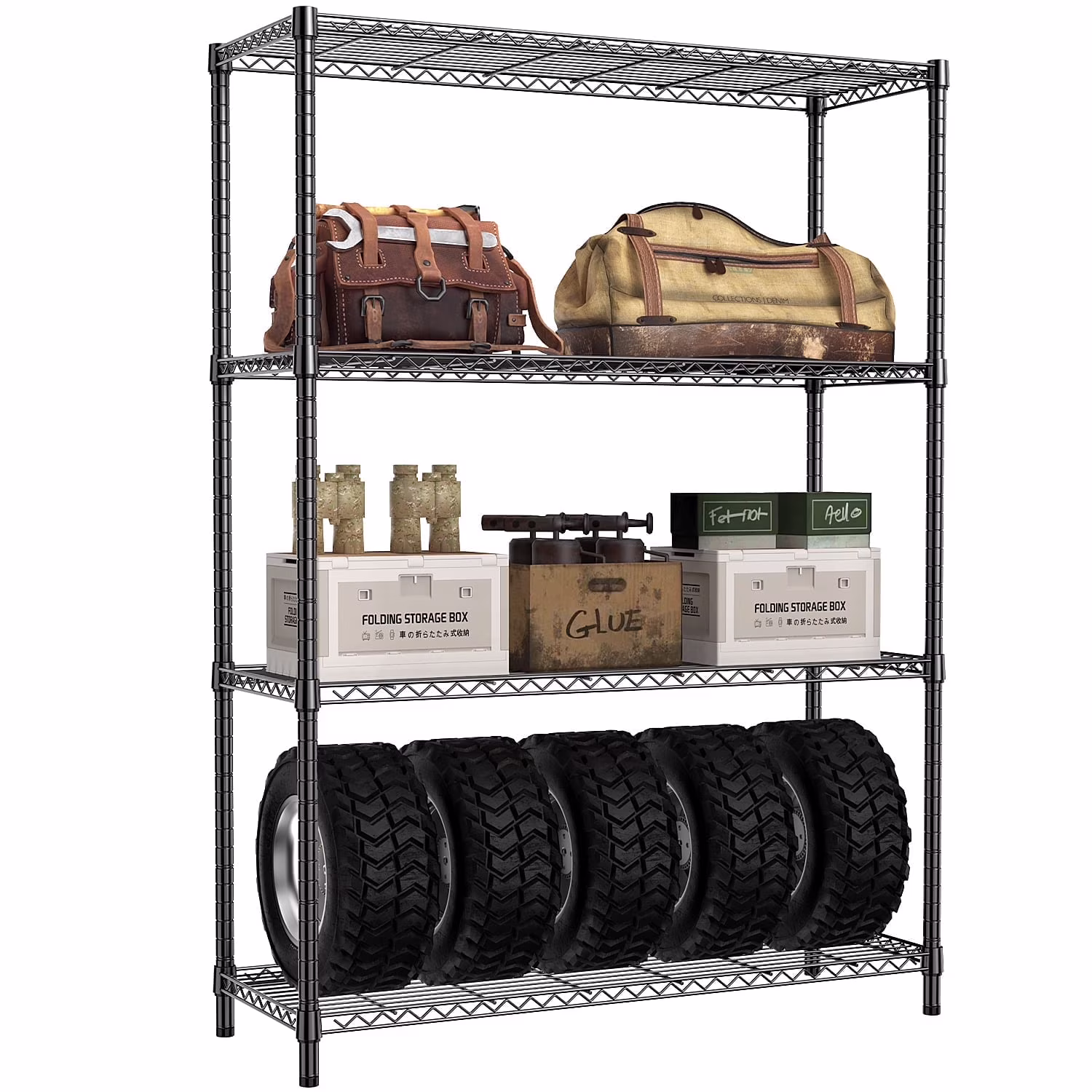 M MZG 4 - Tiers Metal Dimensions: 45.8"W x 15.8"D x 59.4"H Storage Rack Shelving Unit