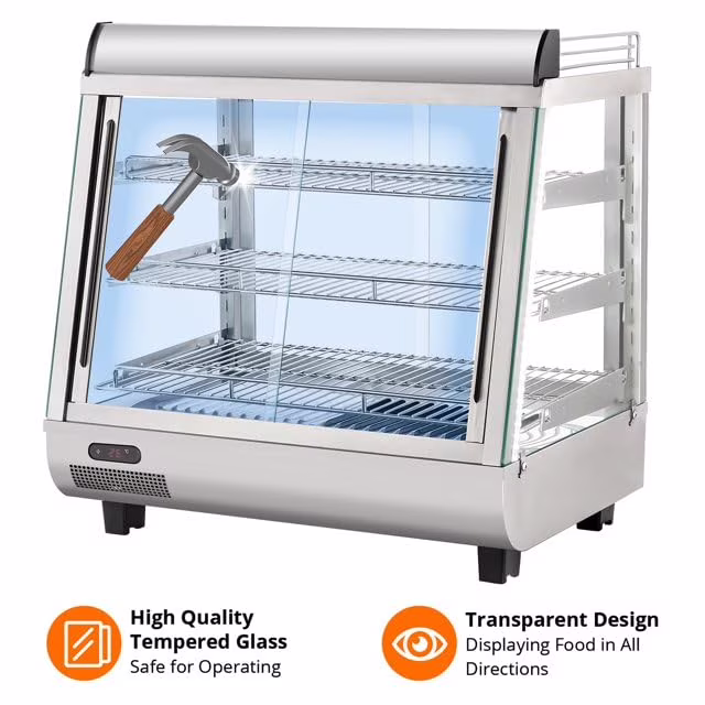 36" Commercial Food Warmer Display Case, Countertop Warmer Display Case, Commercial Food Warmer with Adjustable Shelves, Glass Sliding Doors, 3 Tier Electric Heated Display Cabinet