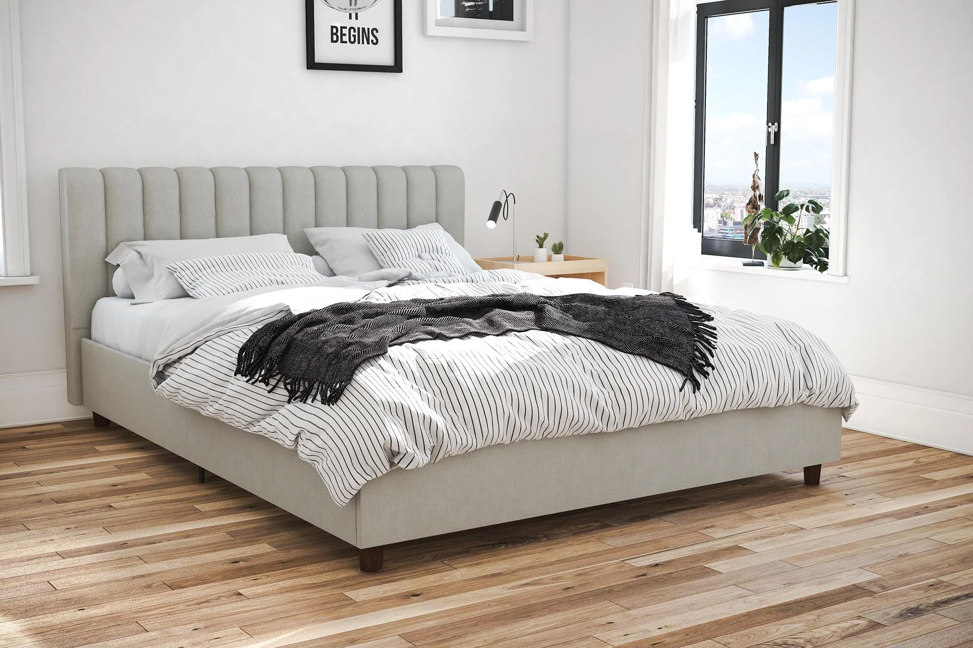 Novogratz Brittany Upholstered Bed, Queen, Gray Linen