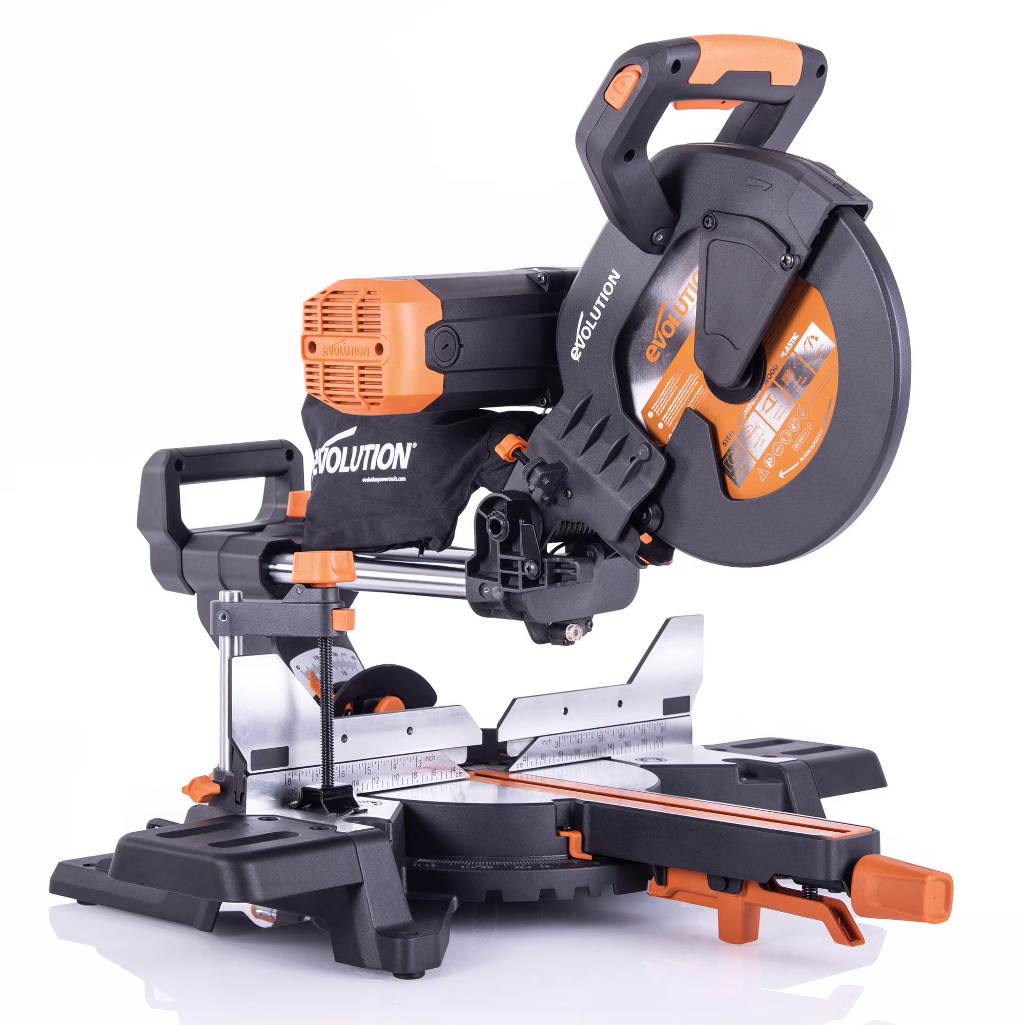 Evolution R255SMS-DB+: Dual Bevel Sliding Miter Saw With 10 in. Multi-Material Cutting Blade