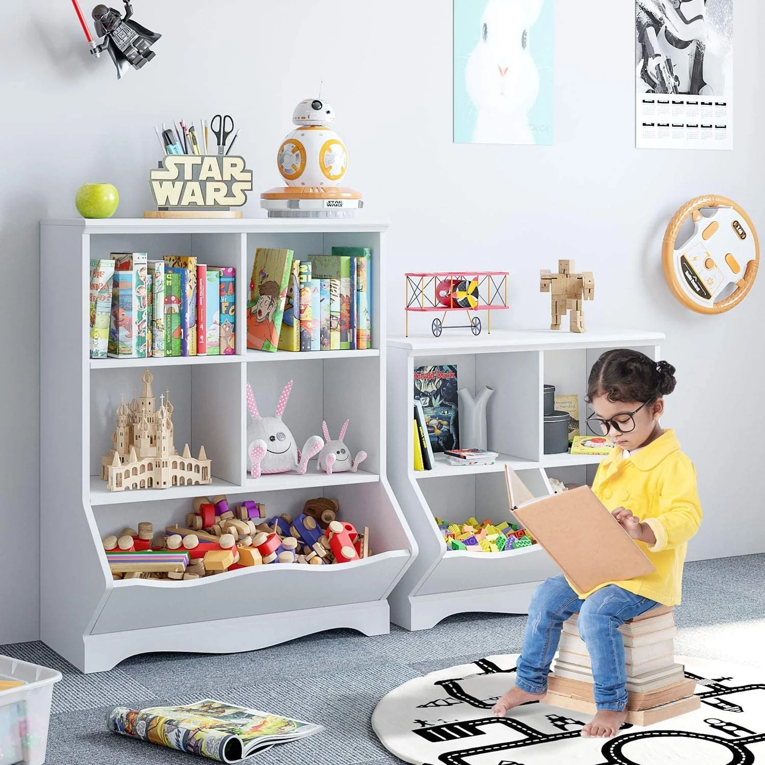 Homfa Kid's Cubby Toy Storage Cabinet, Wood Toy Organizer of 5 Bins, Children's White Bookcase, Toy Chest for Bedroom Living Room