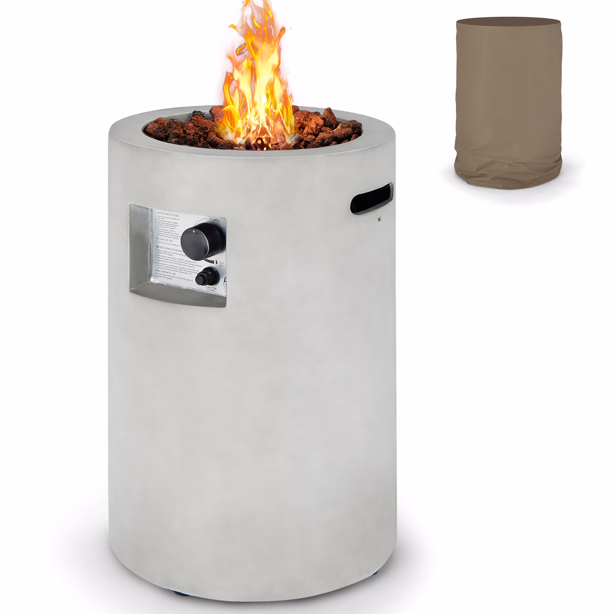 Costway 16'' Round Outdoor Propane Fire Pit w/Lava Rocks Waterproof Cover 30000 BTU Gray