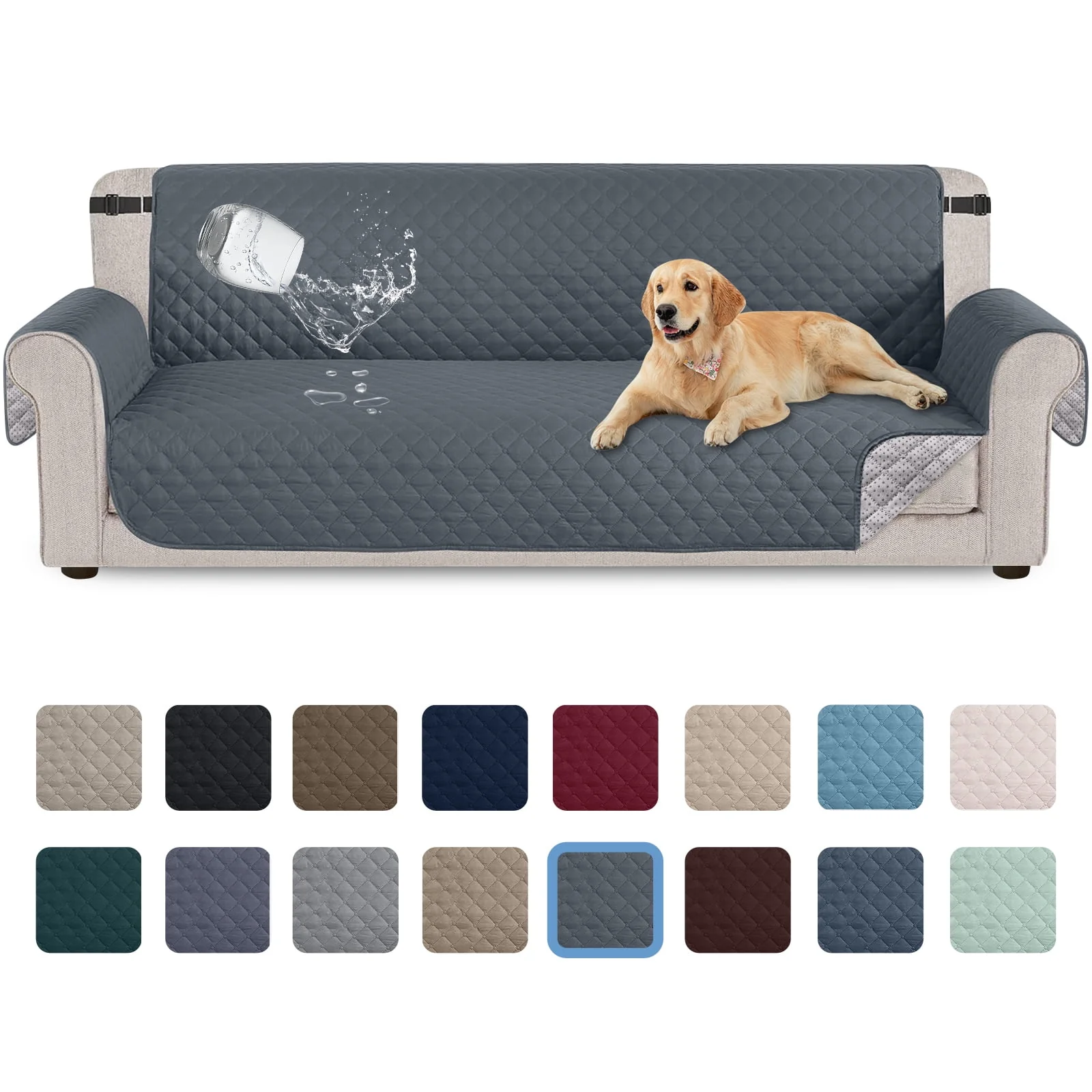 Sanmadrola 100% Waterproof Sofa Cover Non Slip Couch Cover Machine Washable Slipcover Leakproof Furniture Protector for Dogs Kids Pets, Dark Gray, Sofa