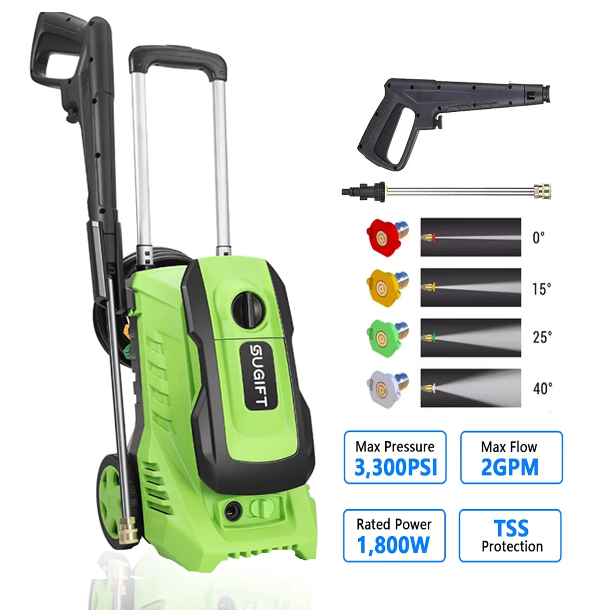 SUGIFT Electric Pressure Washer, 3300 PSI Max, 2.0 GPM Max
