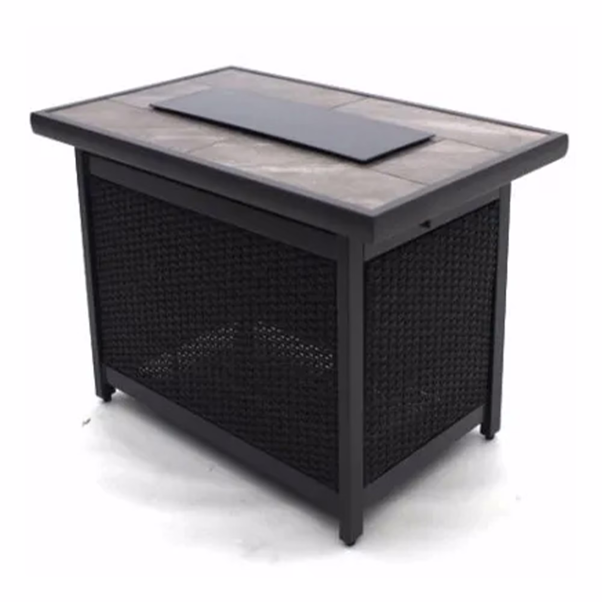 Four Seasons Courtyard Wilmette Firepit Woven Wicker with Stone Top