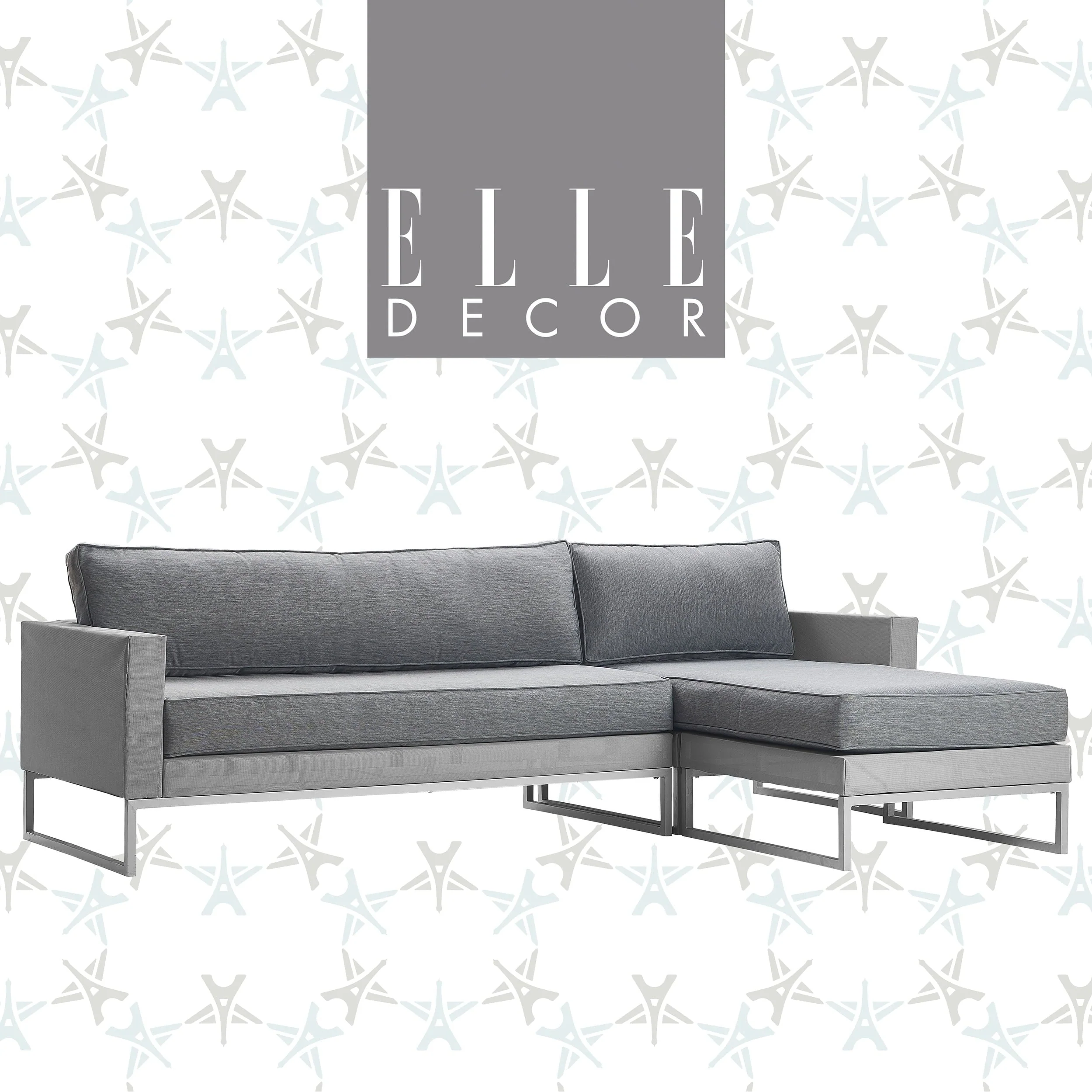 Elle Decor Tropez 2 Pc Outdoor Patio Sectional Set with Cushions, Gray