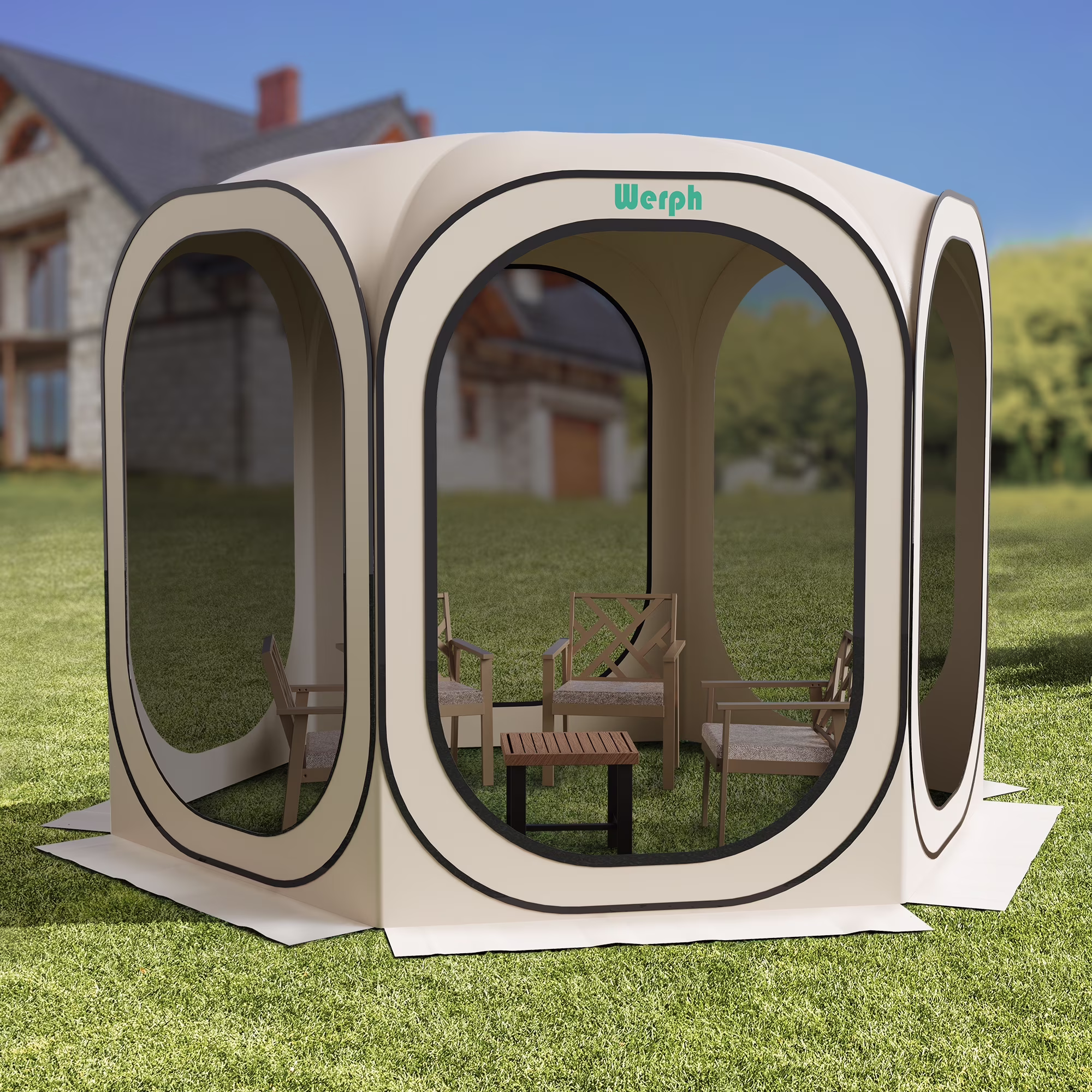 Werph 10x10 Pop Up Canopy, Portable Canopy Tent with Mesh Mosquito Net, Screen House Room Camping Canopy Shade Tent,Beige