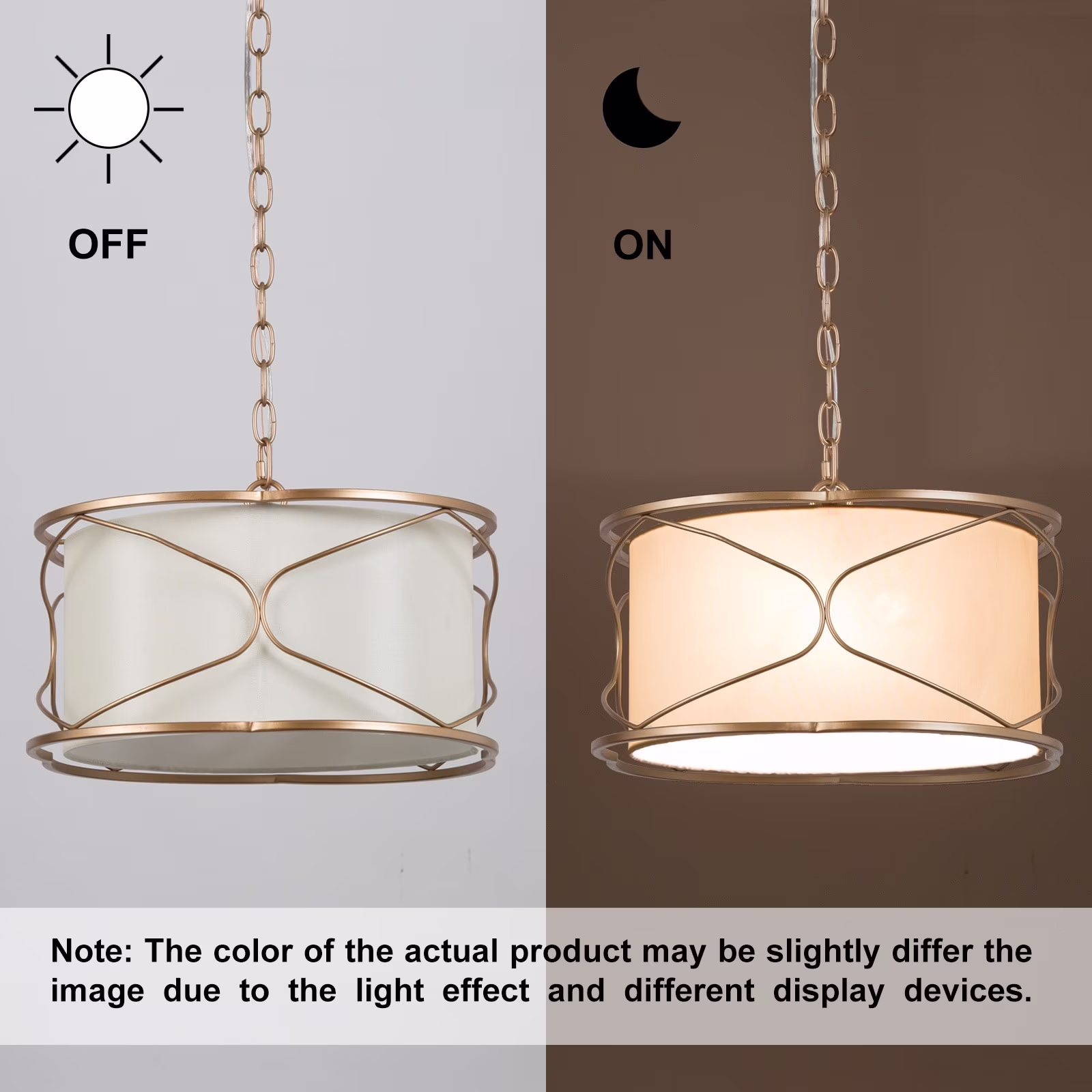 Flot Modern Farmhouse 3-light Gold Drum Chandelier Fabric Ceiling Lantern Pendant Lights - D 15.5'' x H 69.5''