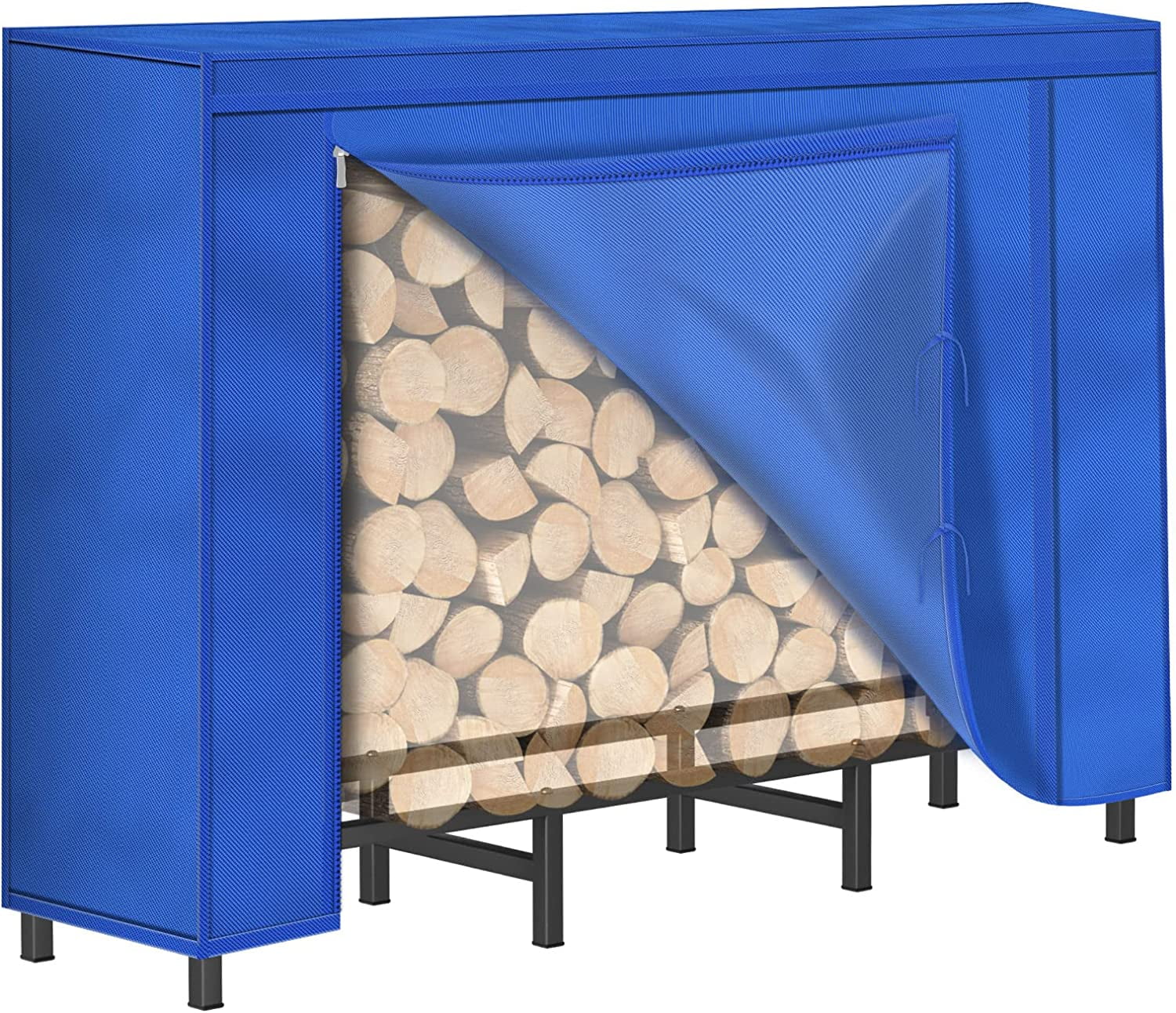 4ft Firewood Metal Rack with Storage Cover, Black