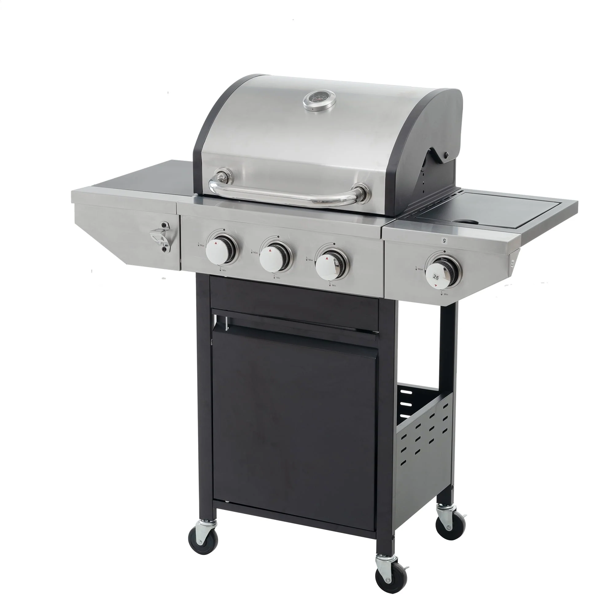 3 Burner Propane Gas Grill, Stainless Steel Barbecue Grill with Side Burner and Thermometer, 37,150BTU Outdoor BBQ Camping Grill