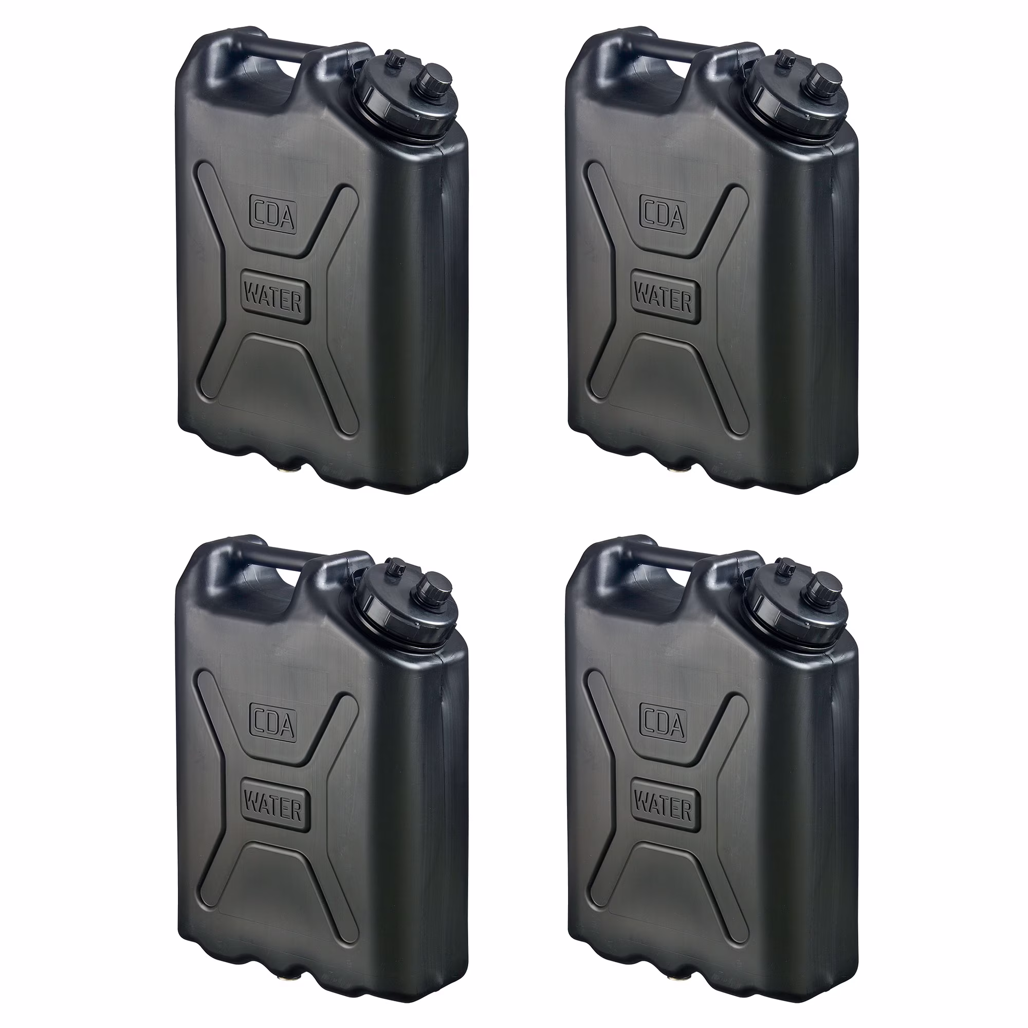 Scepter 5 Gallon Heavy Duty Military Style Water Container, (4 Pack), Black