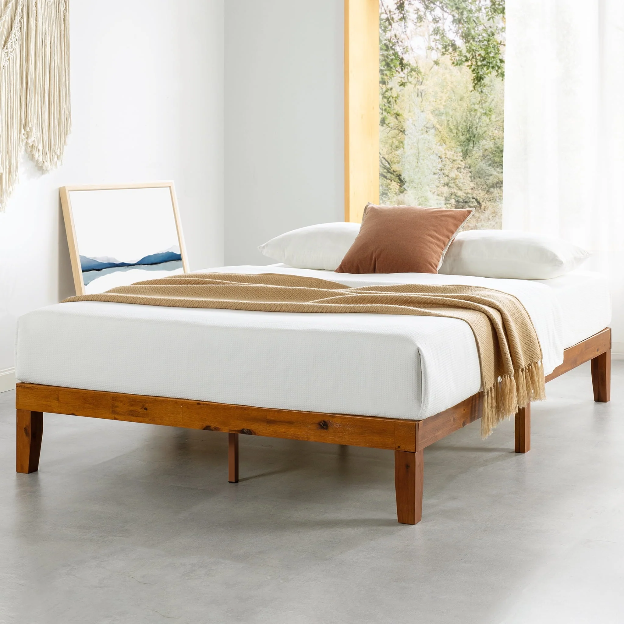 Mellow Naturalista Classic 12" Solid Wood Platform Bed with Wooden Slats, Queen, Cherry