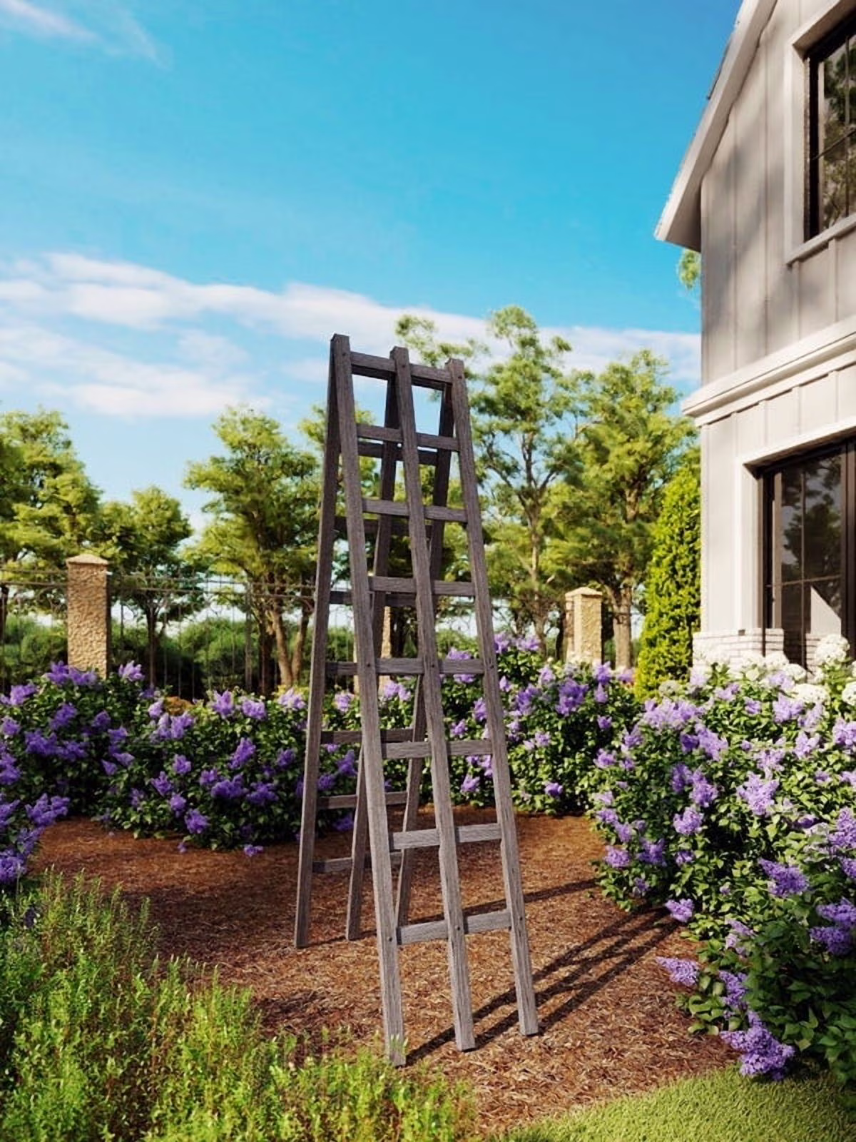 Urbana 14" L x 68" H Vinyl A-Frame Ladder Garden Trellis, Slate Gray