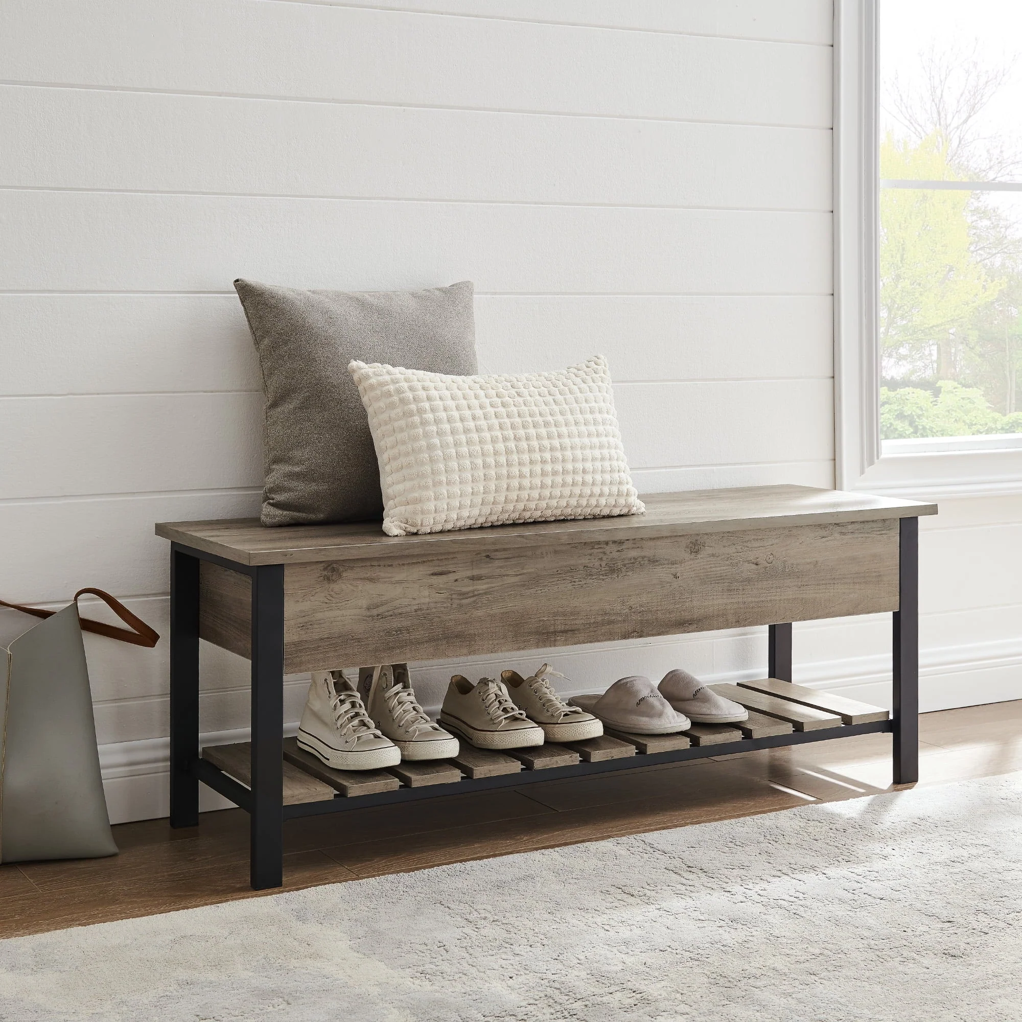 Manor Park Storage Bench, Grey Wash