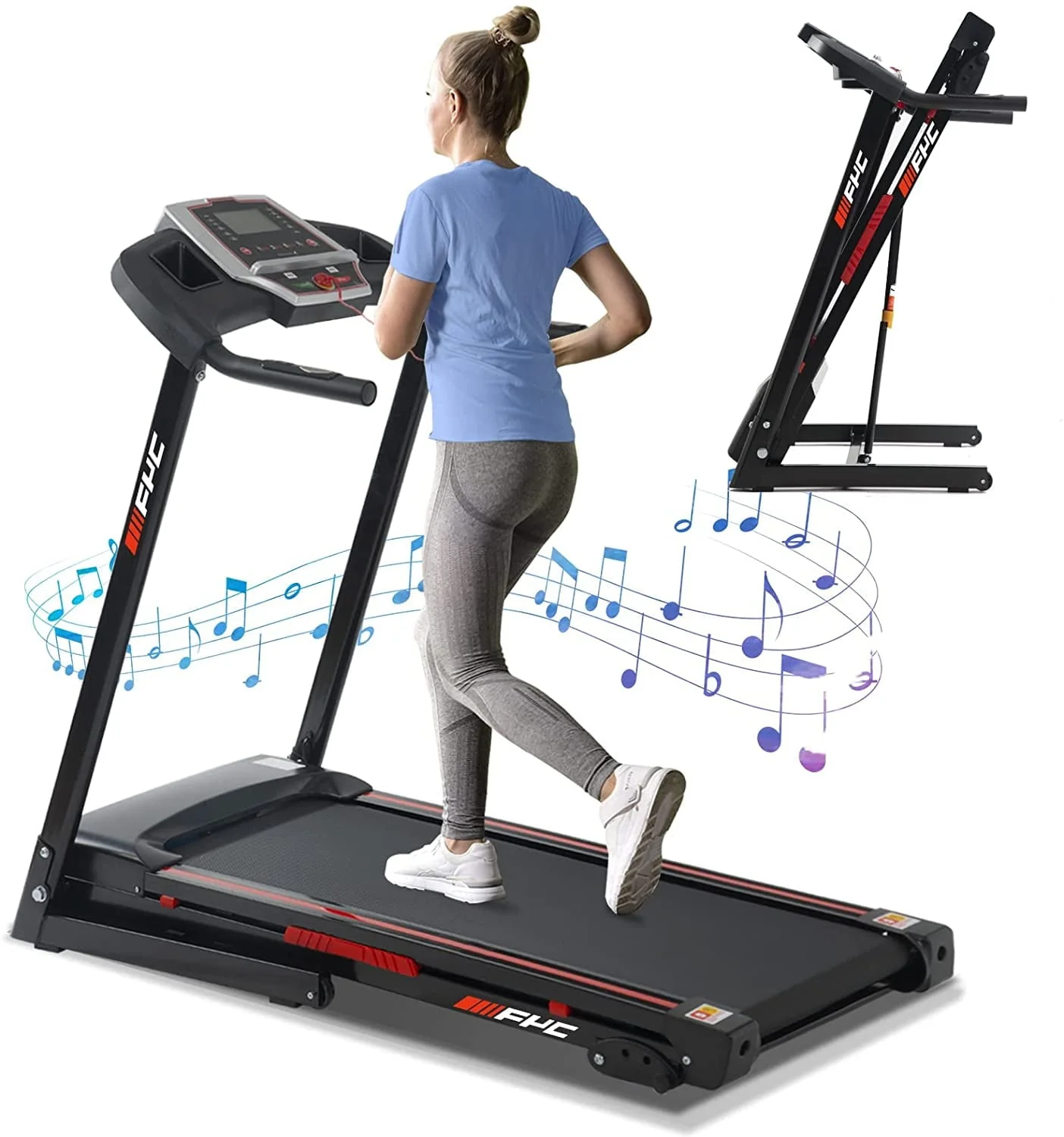 Folding Treadmills for Home - 3.5HP Portable Running Machine with Incline, 17" Wide Foldable Electric Treadmill for Walking Jogging Exercise with Bluetooth, 300 LBS Capacity Weight