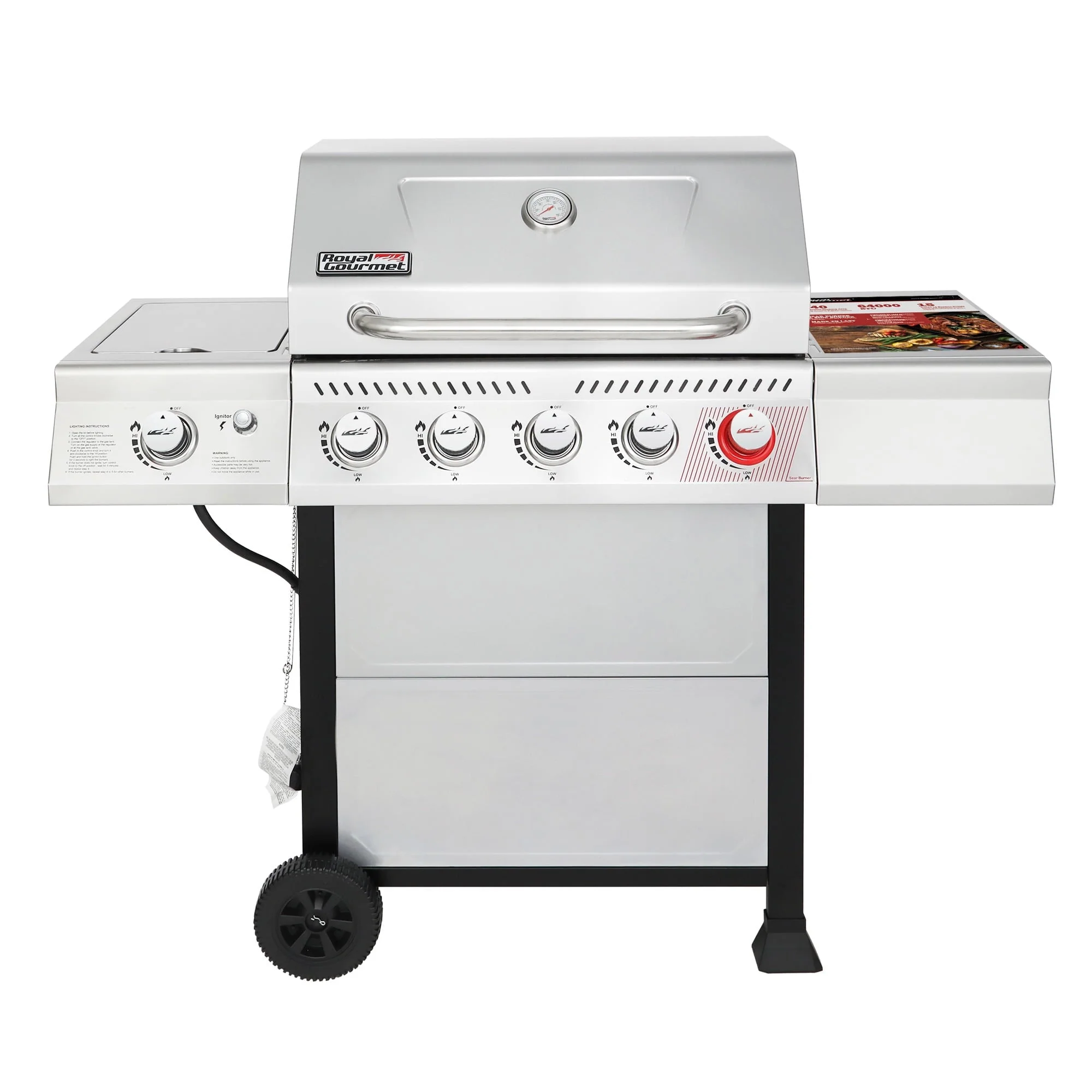 Gourmet GA5401T 5-Burner BBQ Liquid Gas Grill with Sear Burner and Side Burner, 64,000 BTU