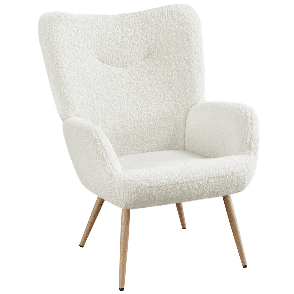Easyfashion Modern Boucle Fabric Accent Chair, White