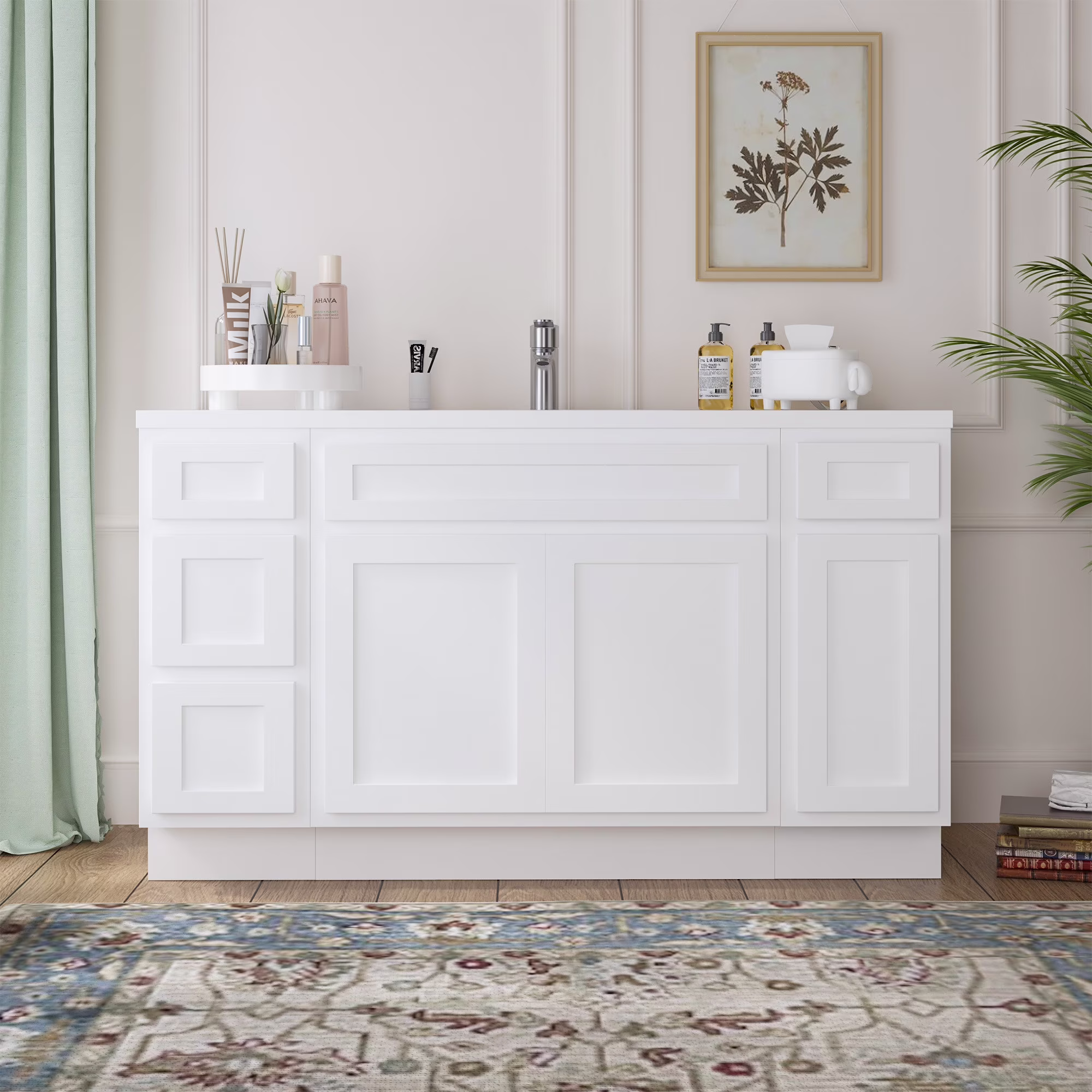 54 in. W x 21 in. D x 32.5 in. H Bath Vanity Cabinet without Top in White