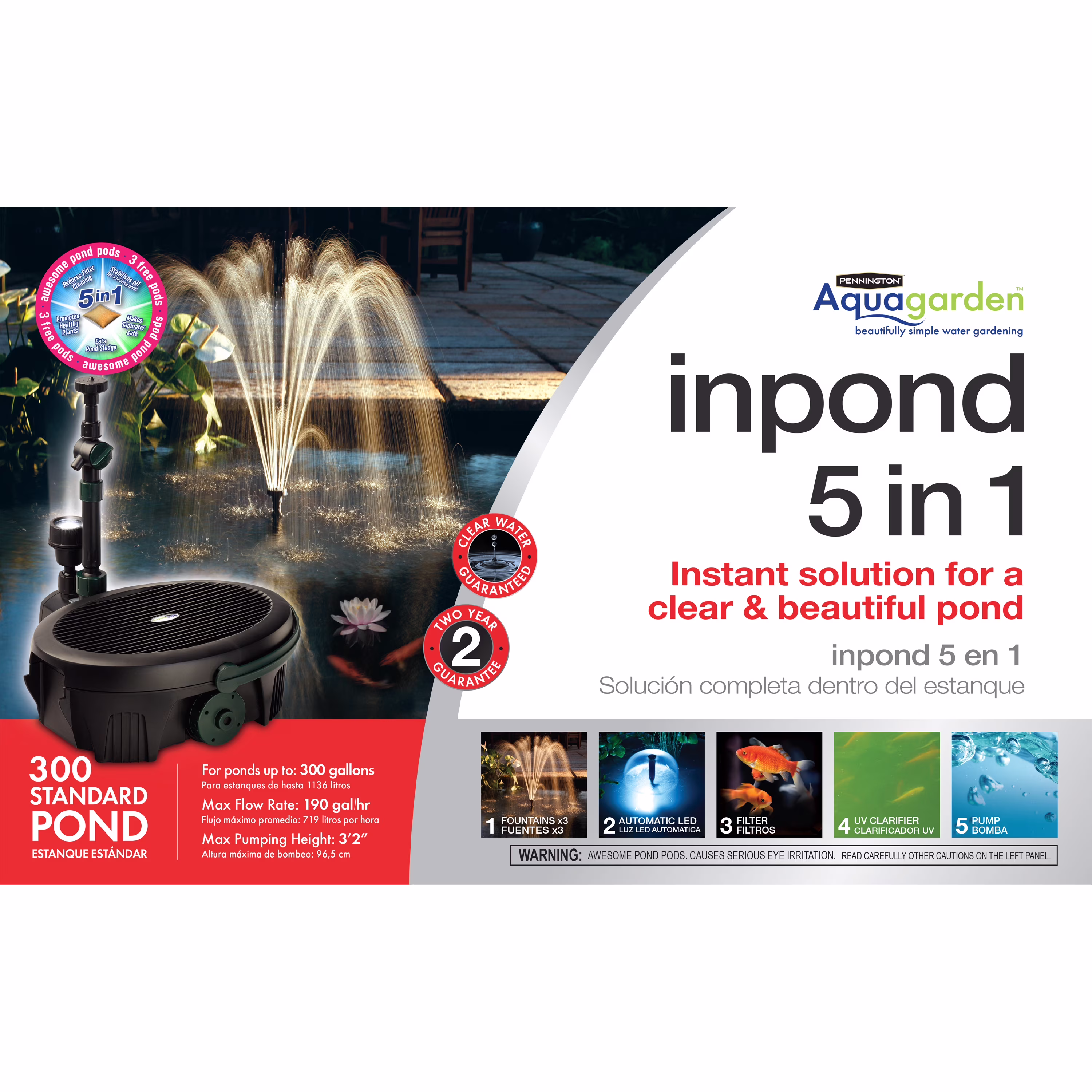 Pennington Aqua Garden All-in-One Kit 190-GPH Electric Submersible Pond Pump, Model#100541844