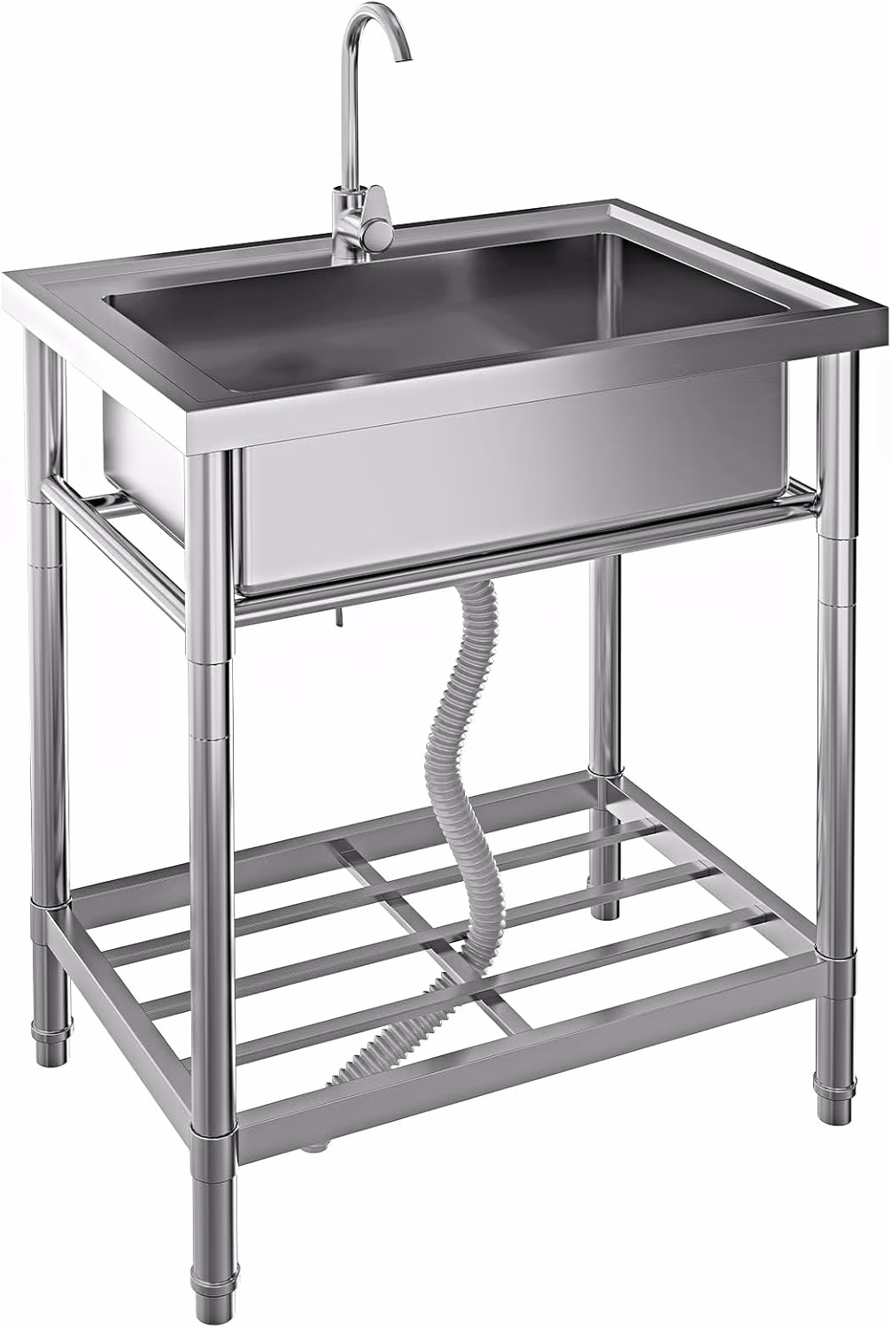 COZONY 28" Stainless Steel Utility Sink, Freestanding Kitchen Sink with Faucet, Storage Rack & Cold/Hot Water Pipe