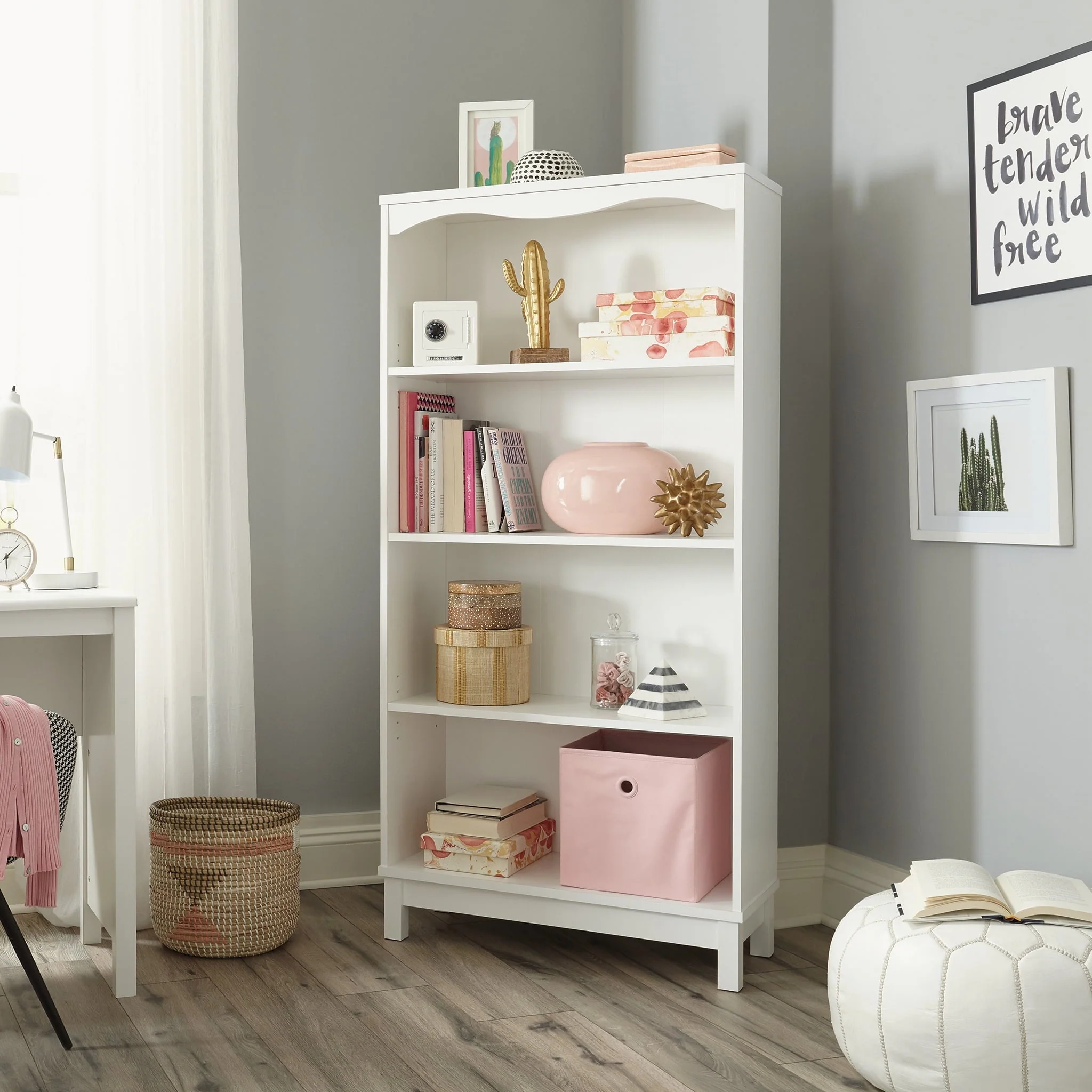 Sauder Storybook 4-Shelf Bookcase, Soft White Finish