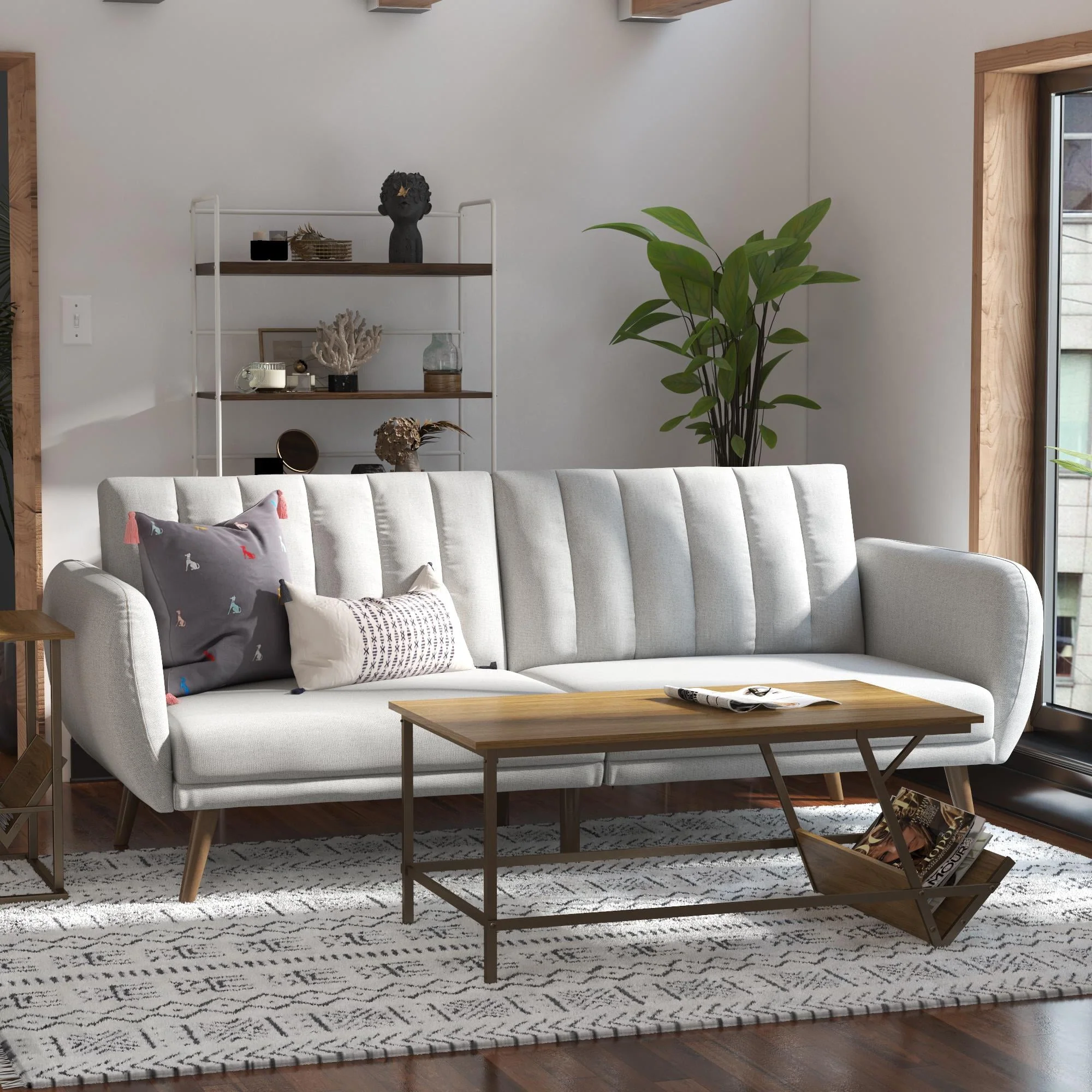Novogratz Brittany Futon, Cool Gray Linen