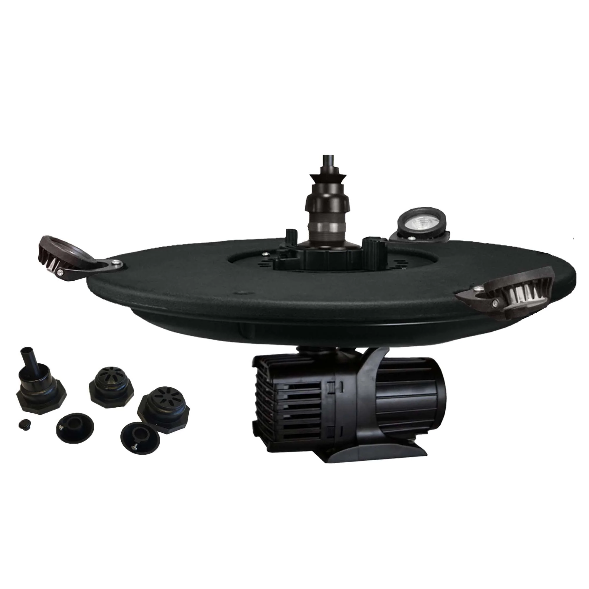 HALF OFF PONDS Aqua Marine Floating Fountain with Large Float, (3) Spray Pattern Nozzles, 8,000 GPH Pump with 100' Cord and (3) 6-Watt White Light Kit - AQF80003X3W-100