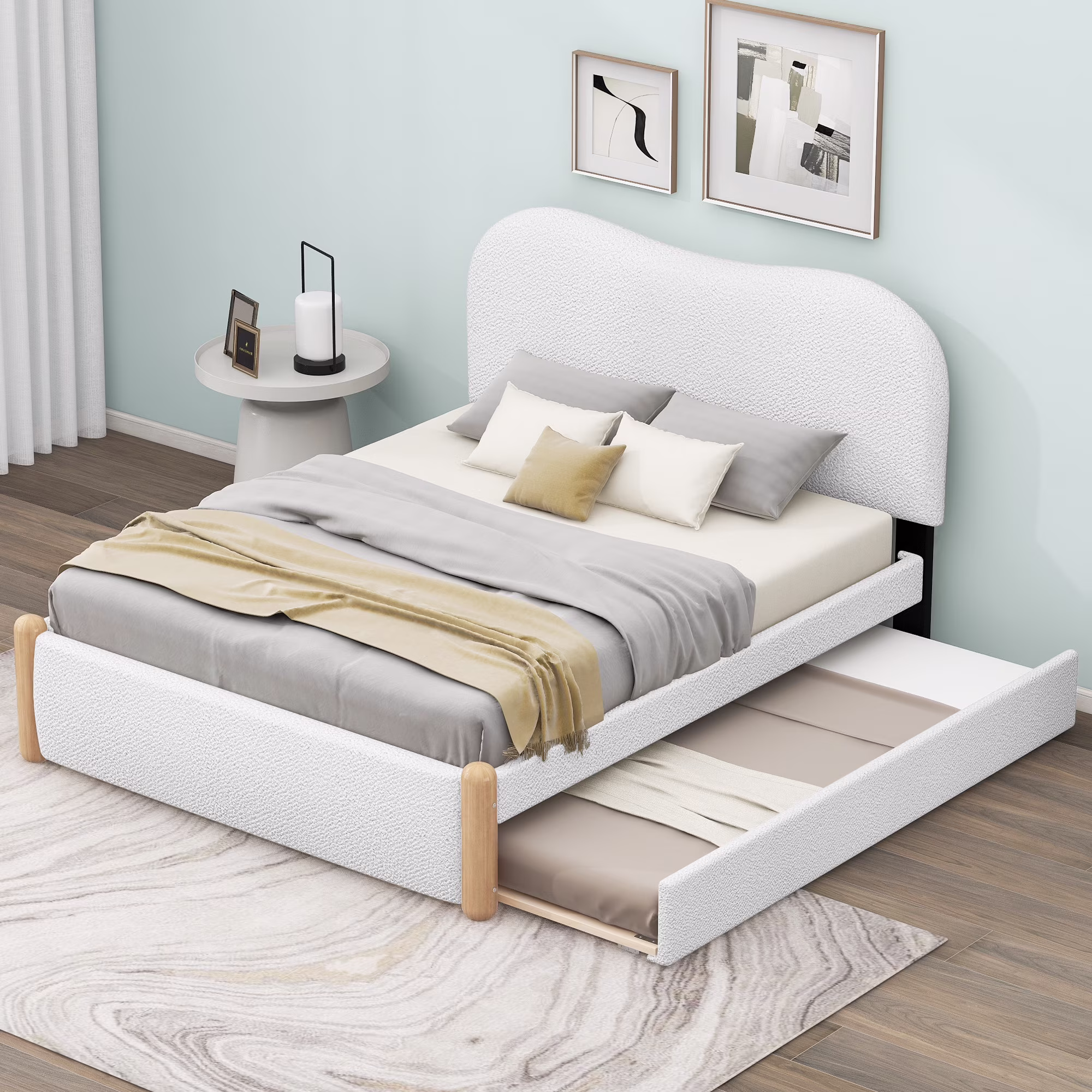 Euroco Full Classic Upholstery Platform Beds for Kids Teens, White
