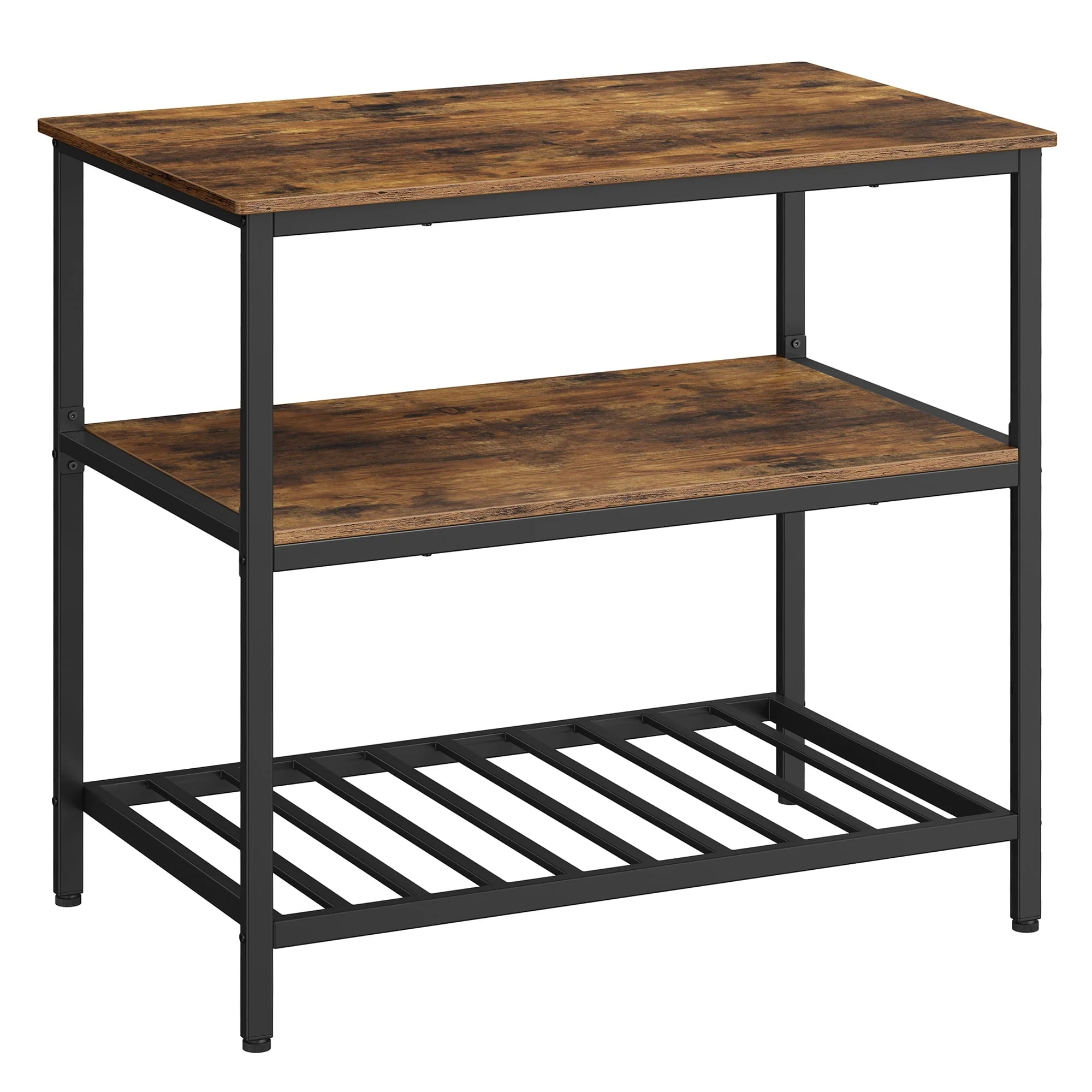 VASAGLE Kitchen Storage Island with 3 Shelves Kitchen Shelf Organizer with Large Worktop Kitchen Baker’s Rack Coffee Bar Rustic Brown & Black
