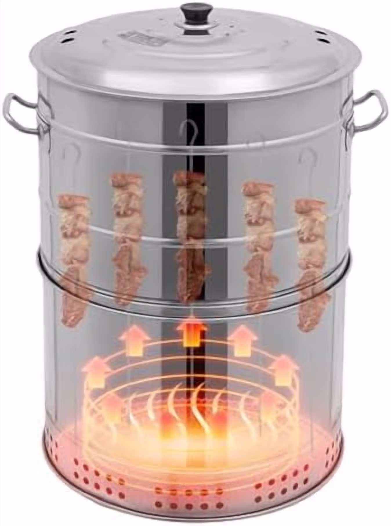 Large Portable Charcoal Grills, 2 in 1 Vertical Smoker, 360�� Smokeless Stainless Steel BBQ Grill Barrel for Outdoor Barbecue, Camping, And Backyard Cooking