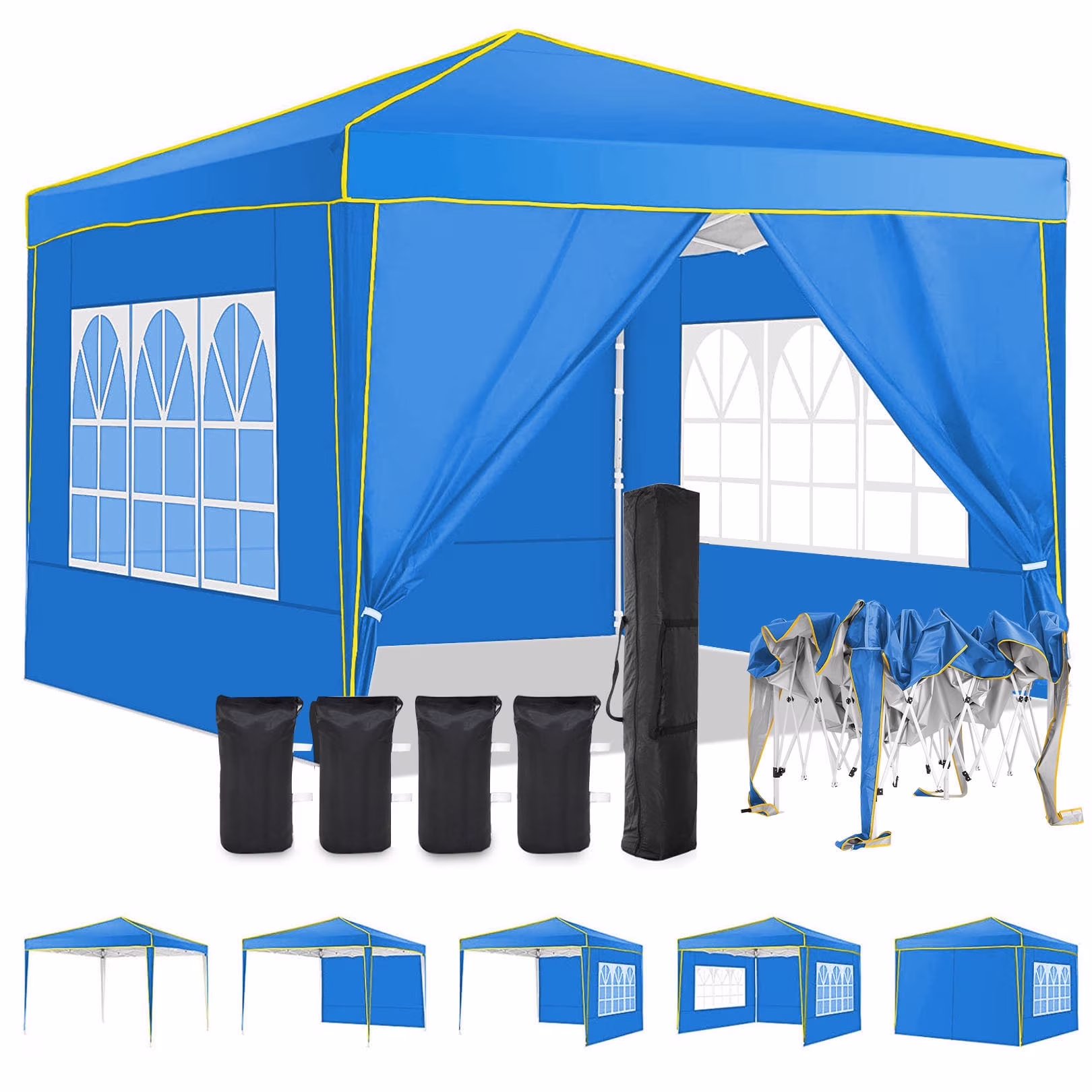 SANOPY 10' x 10' Pop up Canopy Tent, Canopy Shelter with 4 Removable Sidewalls and Sandbags, Outdoor Party Tent with Carry Bag for Backyard, Blue