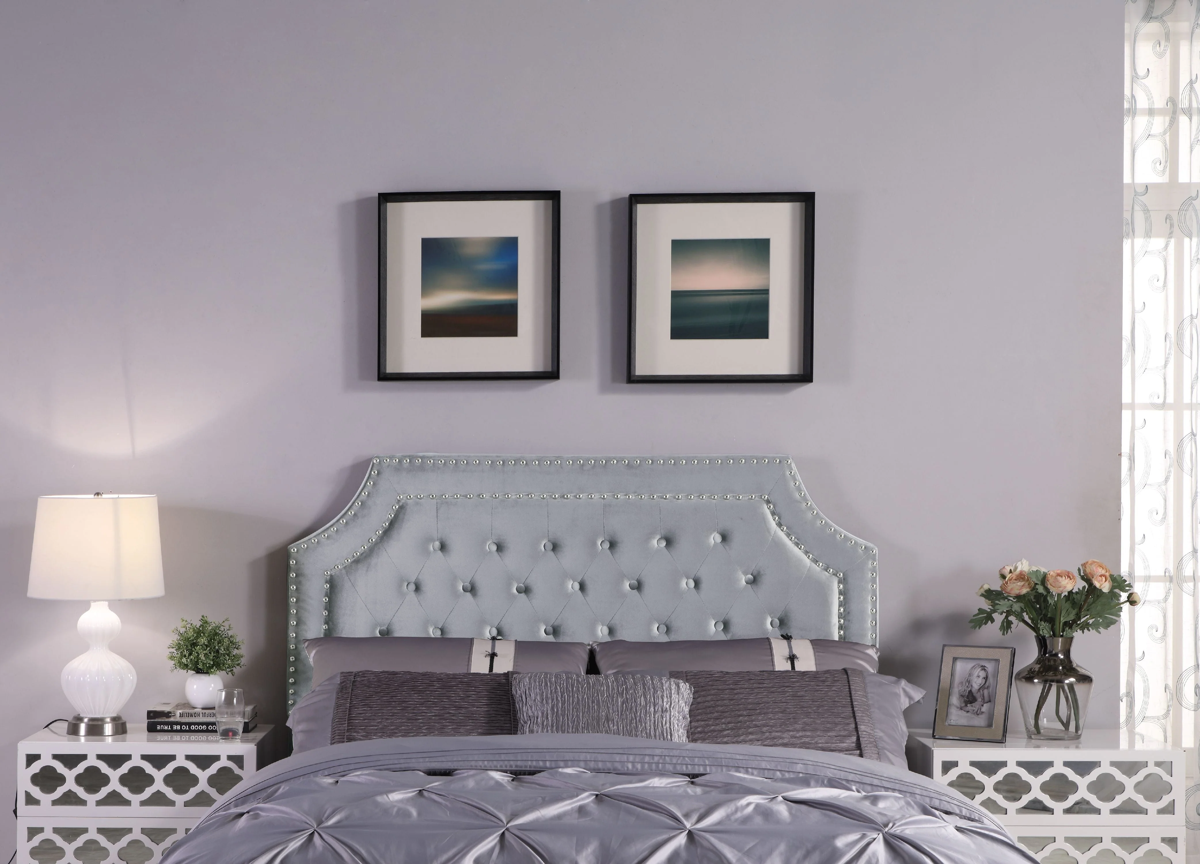 Chic Home Leda Headboard Velvet Upholstered Button Tufted Double Row